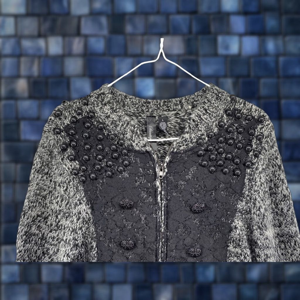 BKE BKE Boutique Cardigan Full Zip Buttons Lace Beads Acrylic Wool Blend Size L Boho Women’s Knit Cardigan Size L / US 10 / IT 46 - 1 Thumbnail