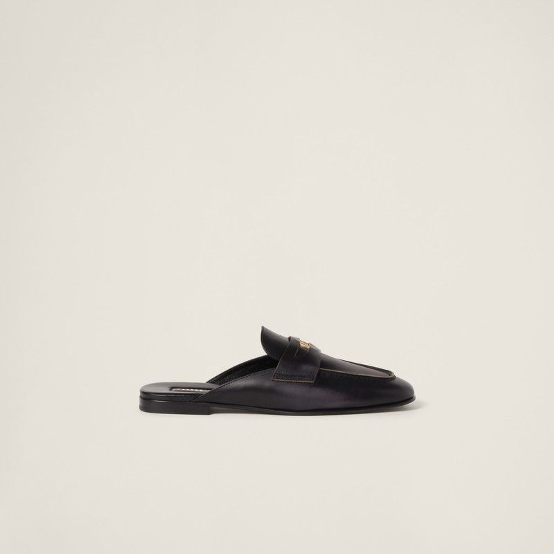 Miu Miu o1B3y1r0526 Bleached Leather Loafers Slides in Black Size US 11 / IT 41 - 1 Thumbnail