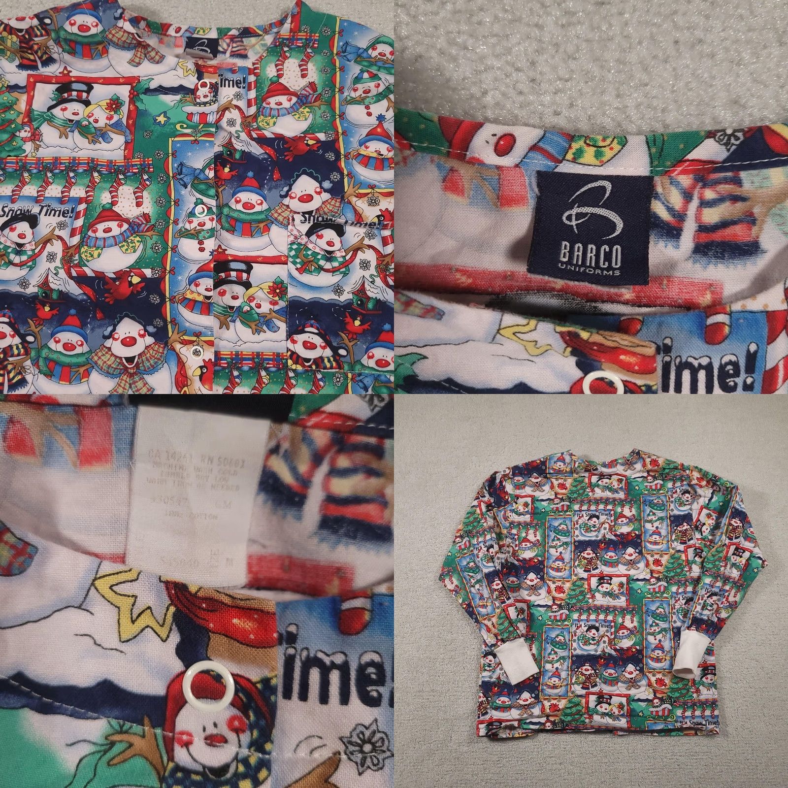 Vintage Barco Uniforms Scrub Jacket Womens Medium Christmas Snowman Print Warm-Up Cuffs Size M / US 6-8 / IT 42-44 - 8 Thumbnail