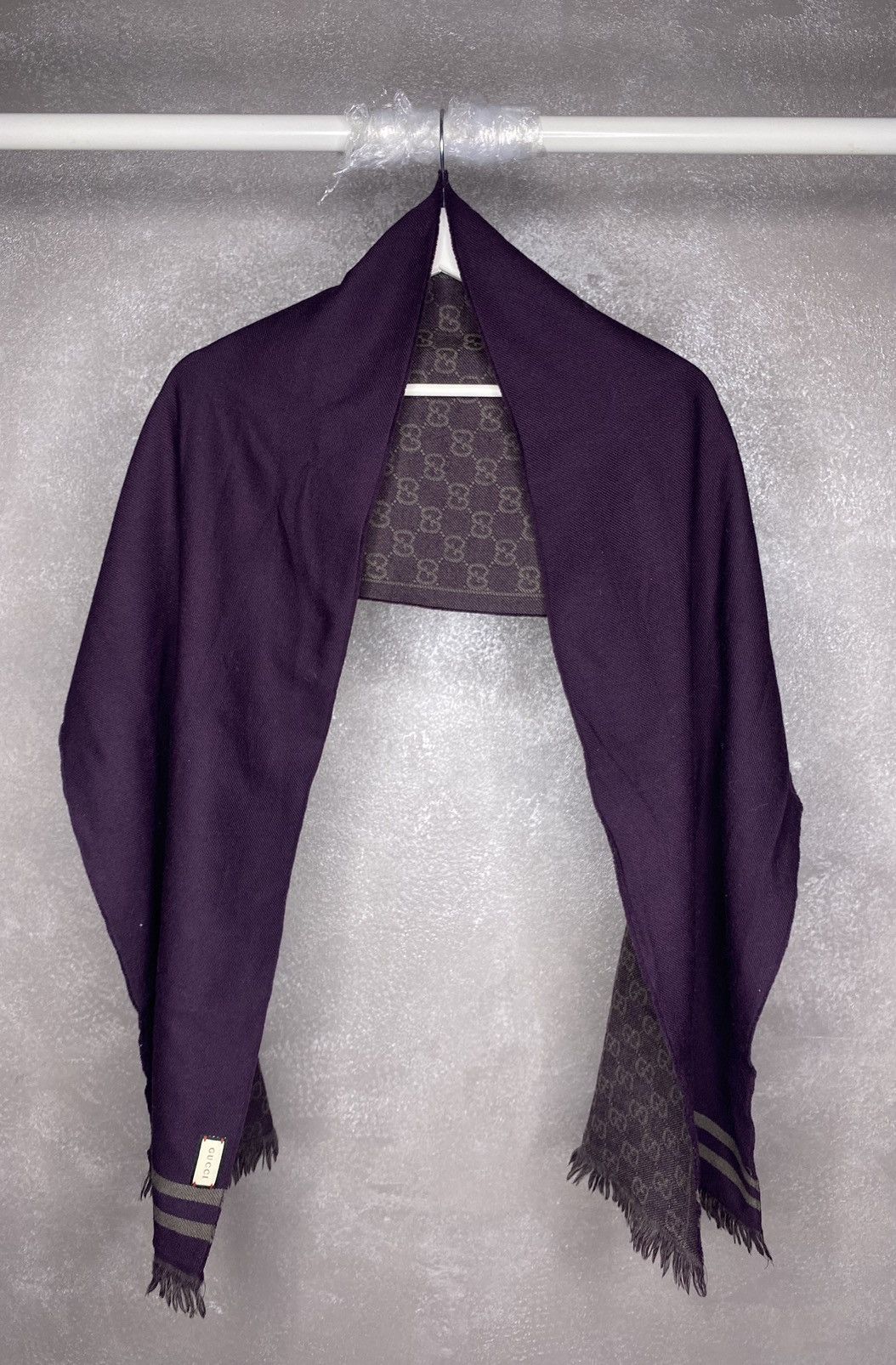 Gucci Gucci GG Monogram Wool Scarf Reversible Two Sides Purple Size ONE SIZE - 4 Thumbnail