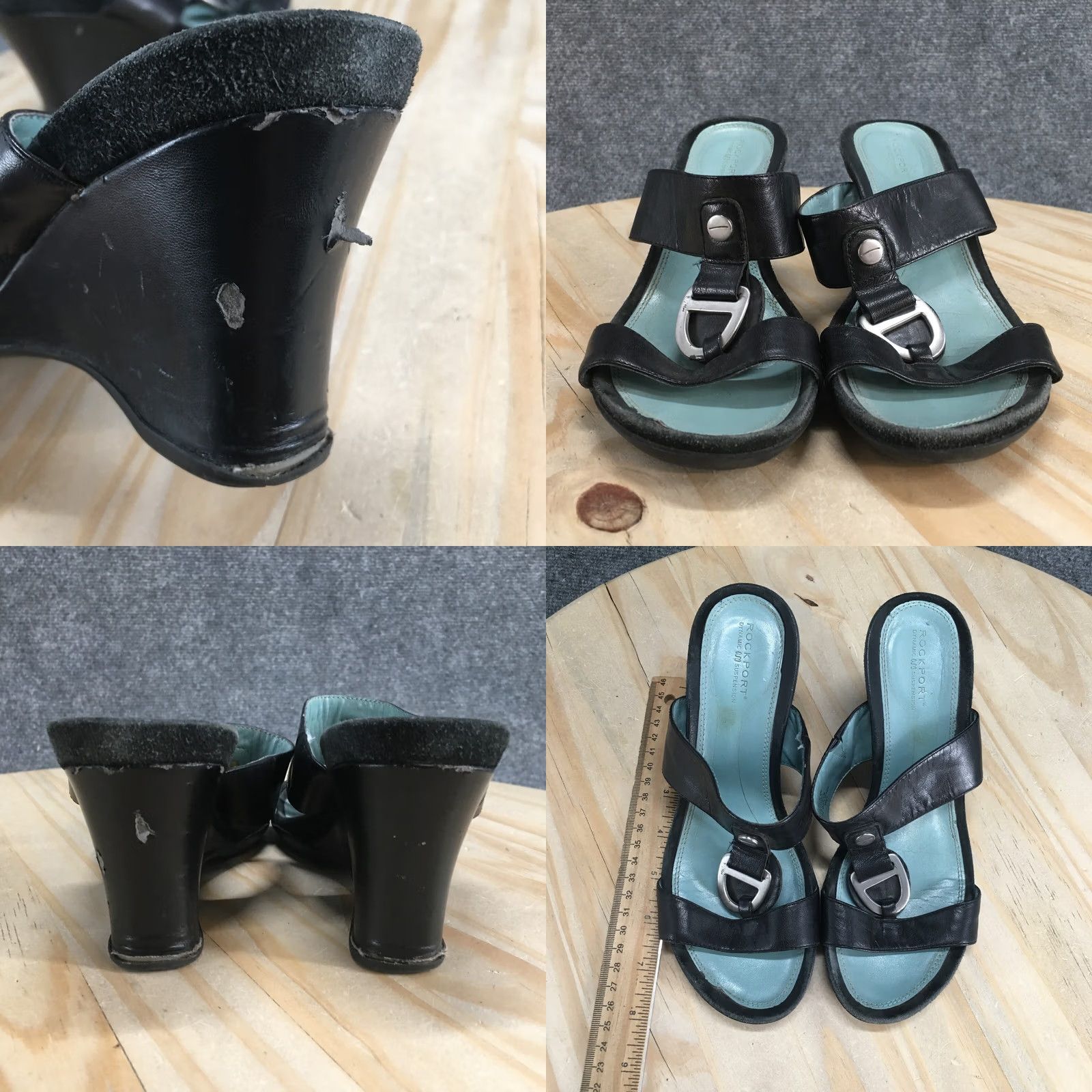 Rockport Rockport Sandals Womens 6.5 M Slide Black Leather Slip On Wedge Heels APW13181 Size US 4 / IT 34 - 8 Thumbnail