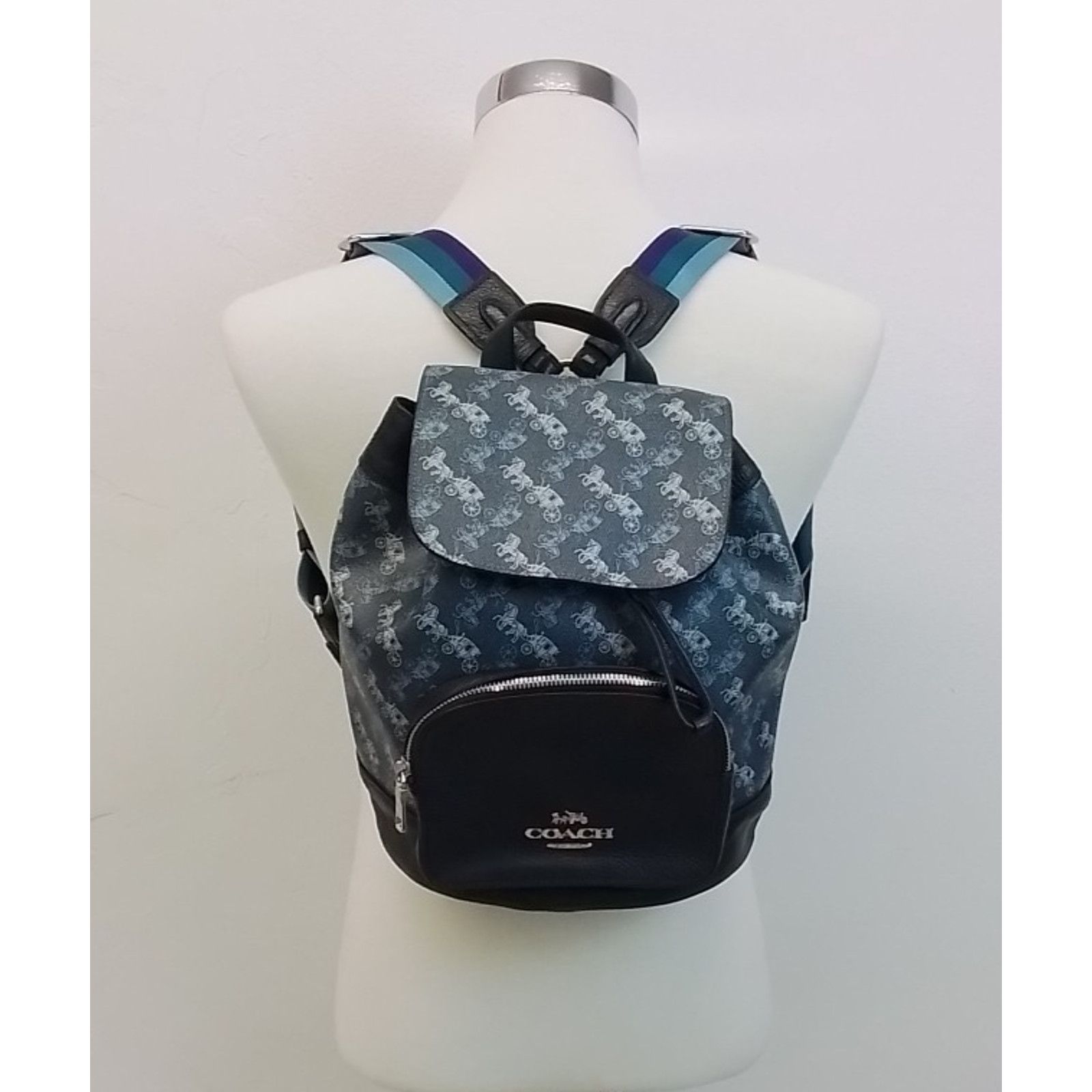 Coach Coach Jes Backpack Horse + Carriage Print Blue Drawstring Size ONE SIZE - 2 Thumbnail