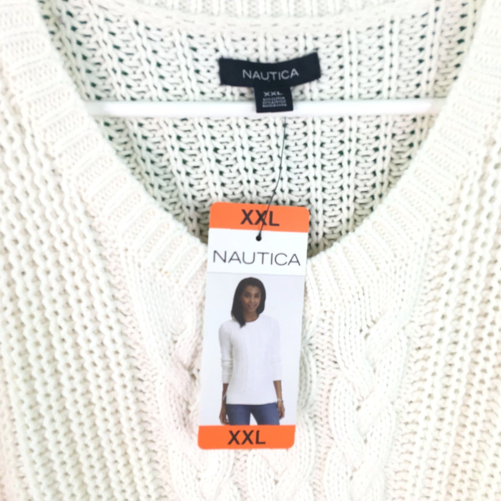 Nautica Nautica Womens Cable Knit Sweater Pullover Long Sleeve Ivory Size XXL Regular Crew Neck pullover sweater US seller Size XXL / US 16-18 / IT 52-54 - 6 Thumbnail
