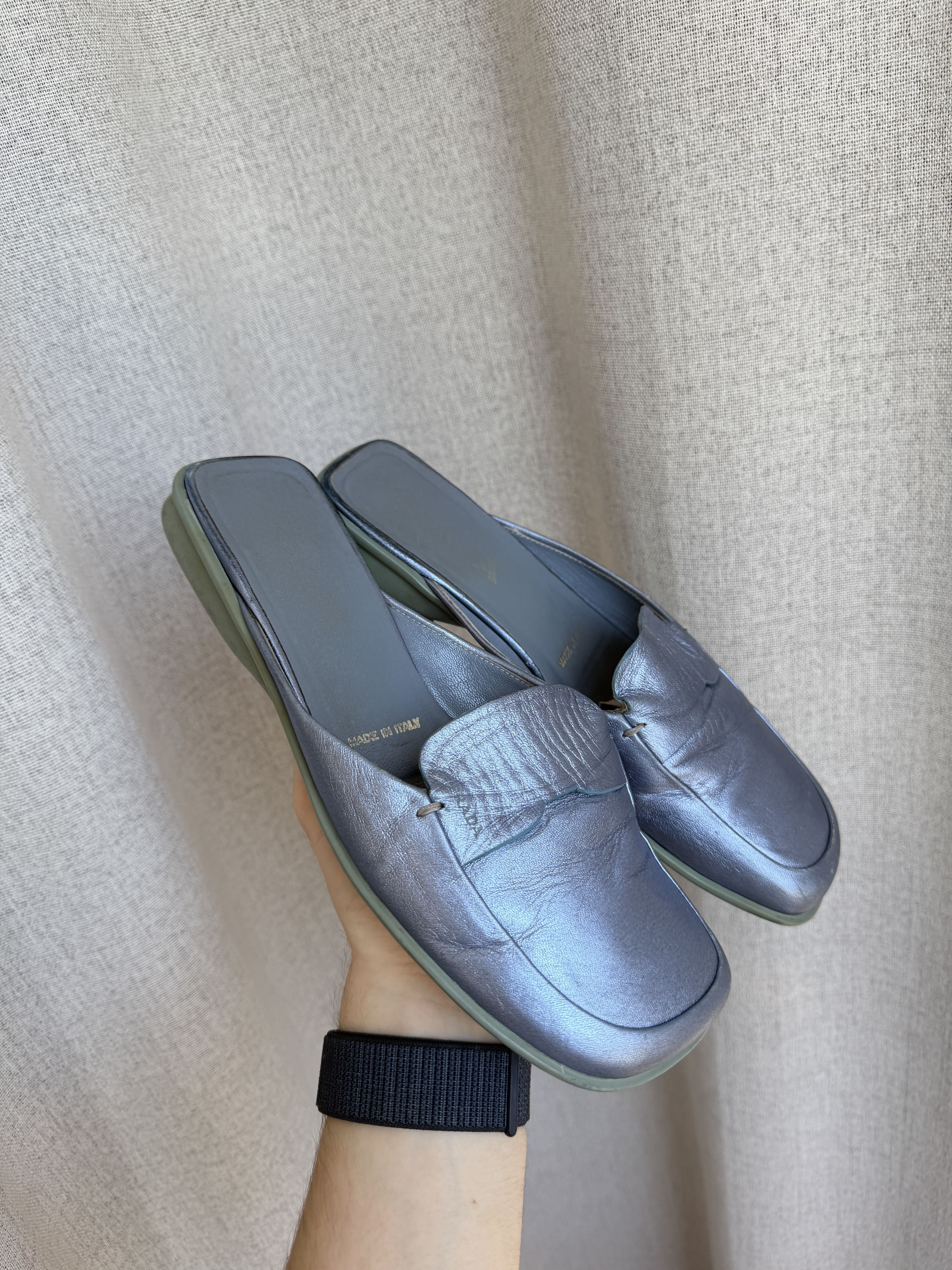 Prada Vintage Prada Blue Leather Mules Sandals Size US 7.5 / IT 37.5 - 2 Thumbnail