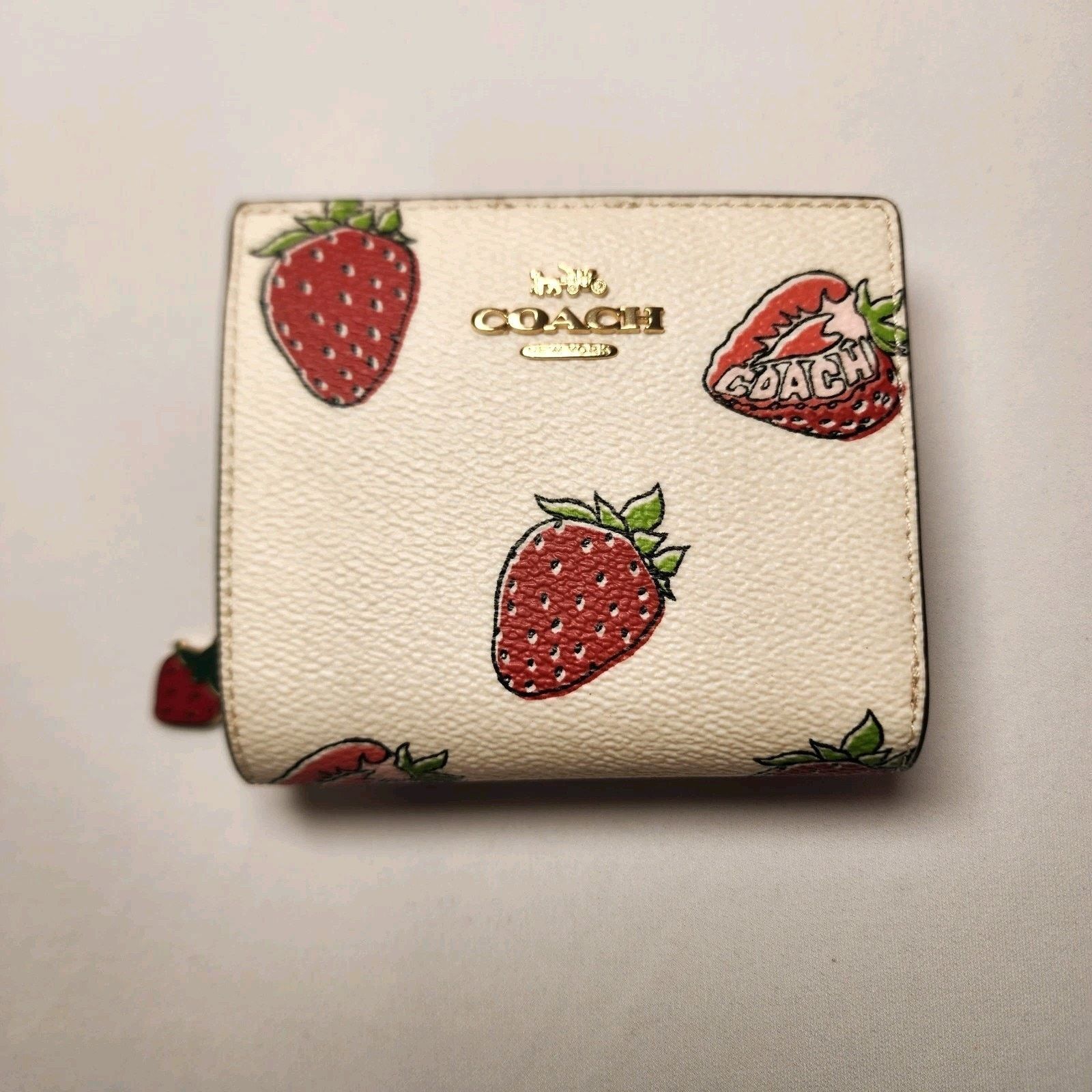 Coach Coach CAP18 Snap Wallet Strawberry Print Gold/Chalk Multi Size ONE SIZE - 1 Thumbnail
