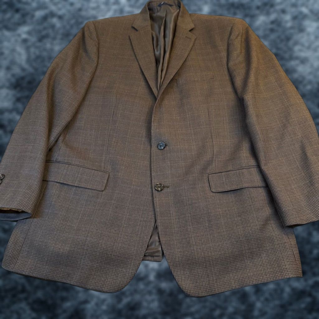Ralph Lauren Ralph Lauren Mens 48L Brown Wool Houndstooth Windowpane Blazer Size 48R - 1 Thumbnail