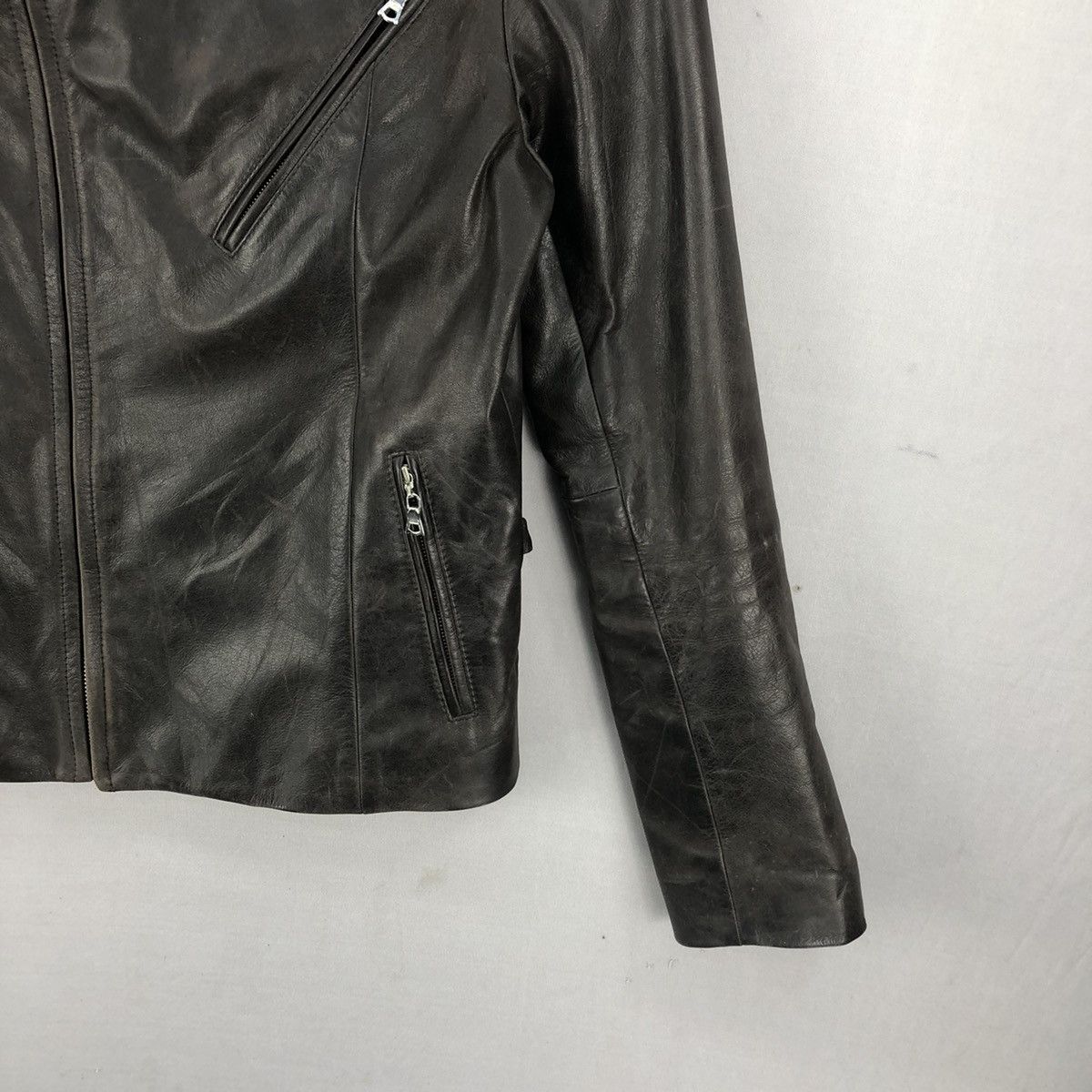 Japanese Brand 🇯🇵 Y. Fukuyama Asymmetrical Cowhide Leather Jacket Size S / US 4 / IT 40 - 3 Thumbnail