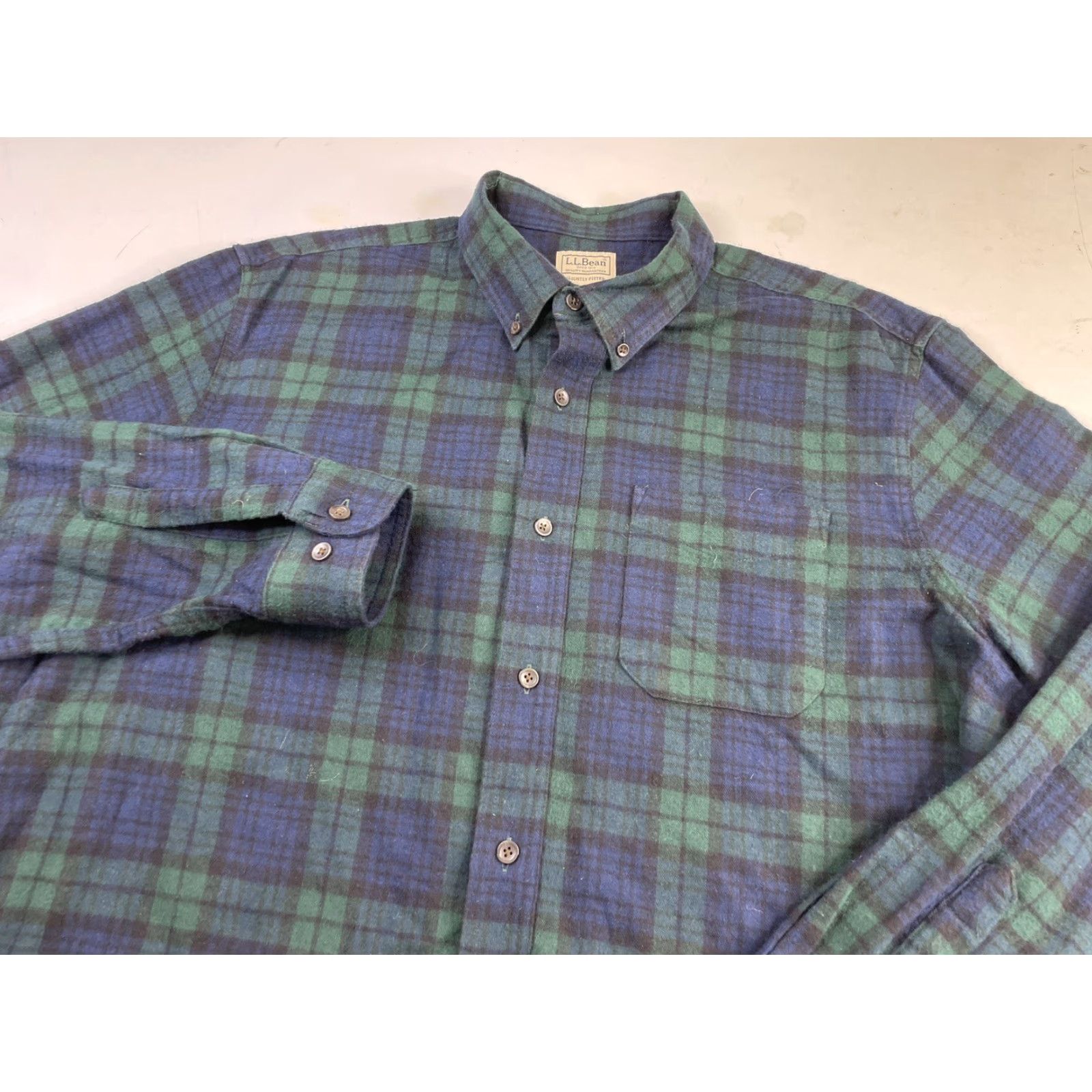 Vintage VINTAGE LL Bean Mens XL Slightly Fitted Plaid Cotton Shirt Blue Green Flannel Button-Up Long Sleeve 33 26.5 27 Mens XL Blue/ Green Size US XL / EU 56 / 4 - 2 Thumbnail