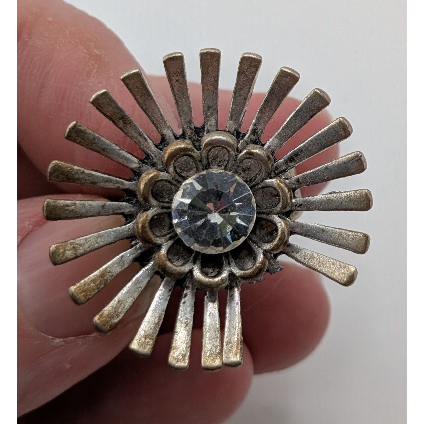 Other Vintage Adjustable Silver Tone Sunburst Ring With Rhinestone Size ONE SIZE - 10 Thumbnail
