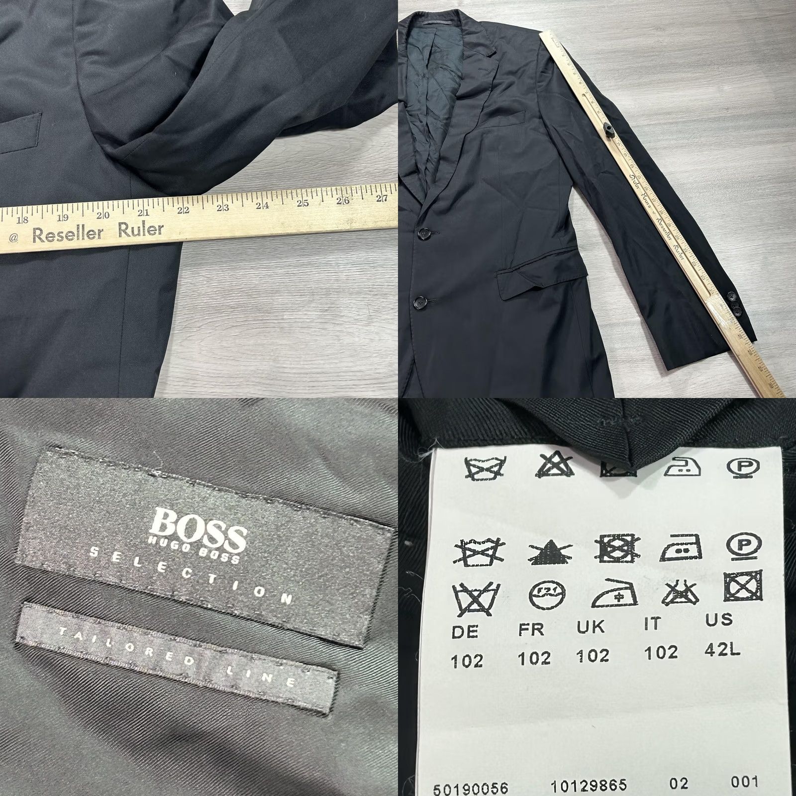 Hugo Boss VINTAGE BOSS Hugo Boss Blazer Mens 42L Black Virgin Wool Made in Slovakia Selection Tailored Line 2 Button Notch Lapel Wool Jacket Coat Mens Size 42R - 8 Thumbnail