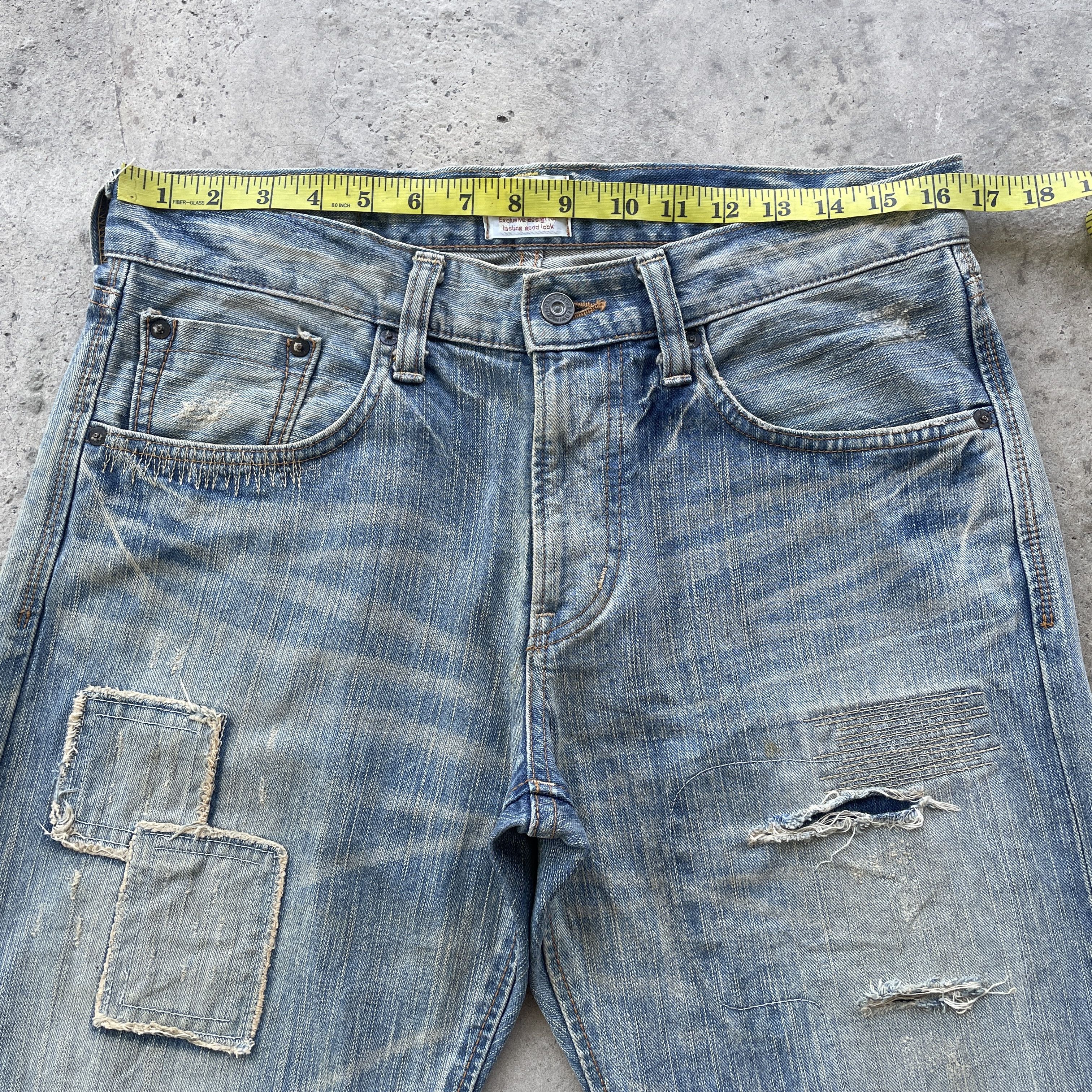 Edwin × Japanese Brand × Jean VINTAGE EDWIN MUDWASH PATCHWORK JEANS DISTRESSED PANTS FADED Size US 33 - 5 Thumbnail