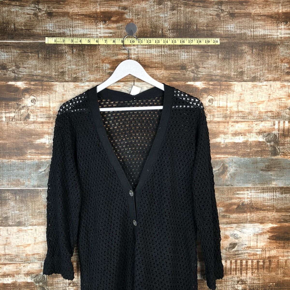 Homespun Knitwear Japan black crochet meshnet Cardigan Knitwear #A1646 Size M / US 6-8 / IT 42-44 - 2 Thumbnail