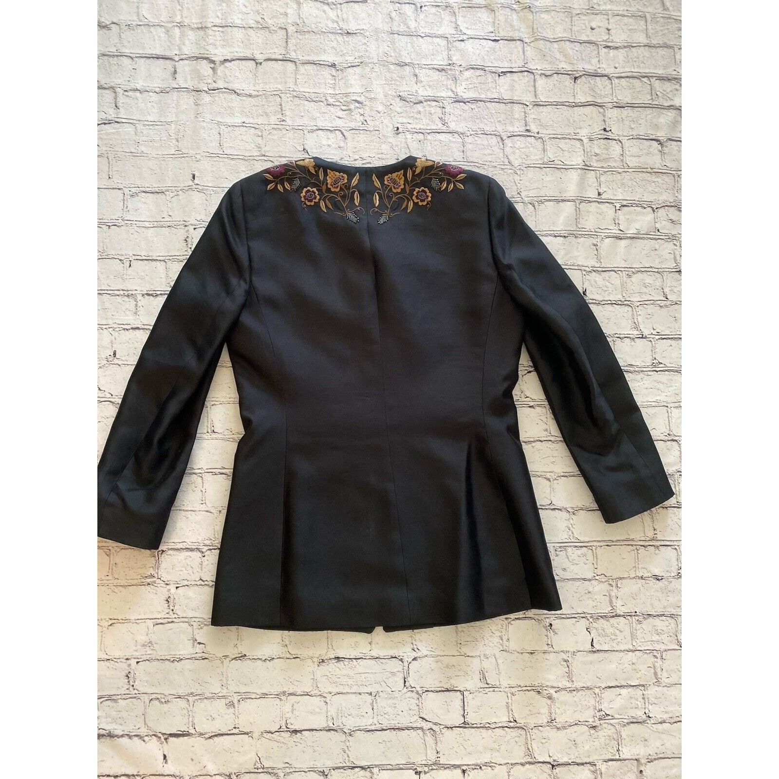 Vintage Dana Buchman Vintage Silk Jacket Long 90s Floral Embroidered Size S / US 4 / IT 40 - 18 Thumbnail