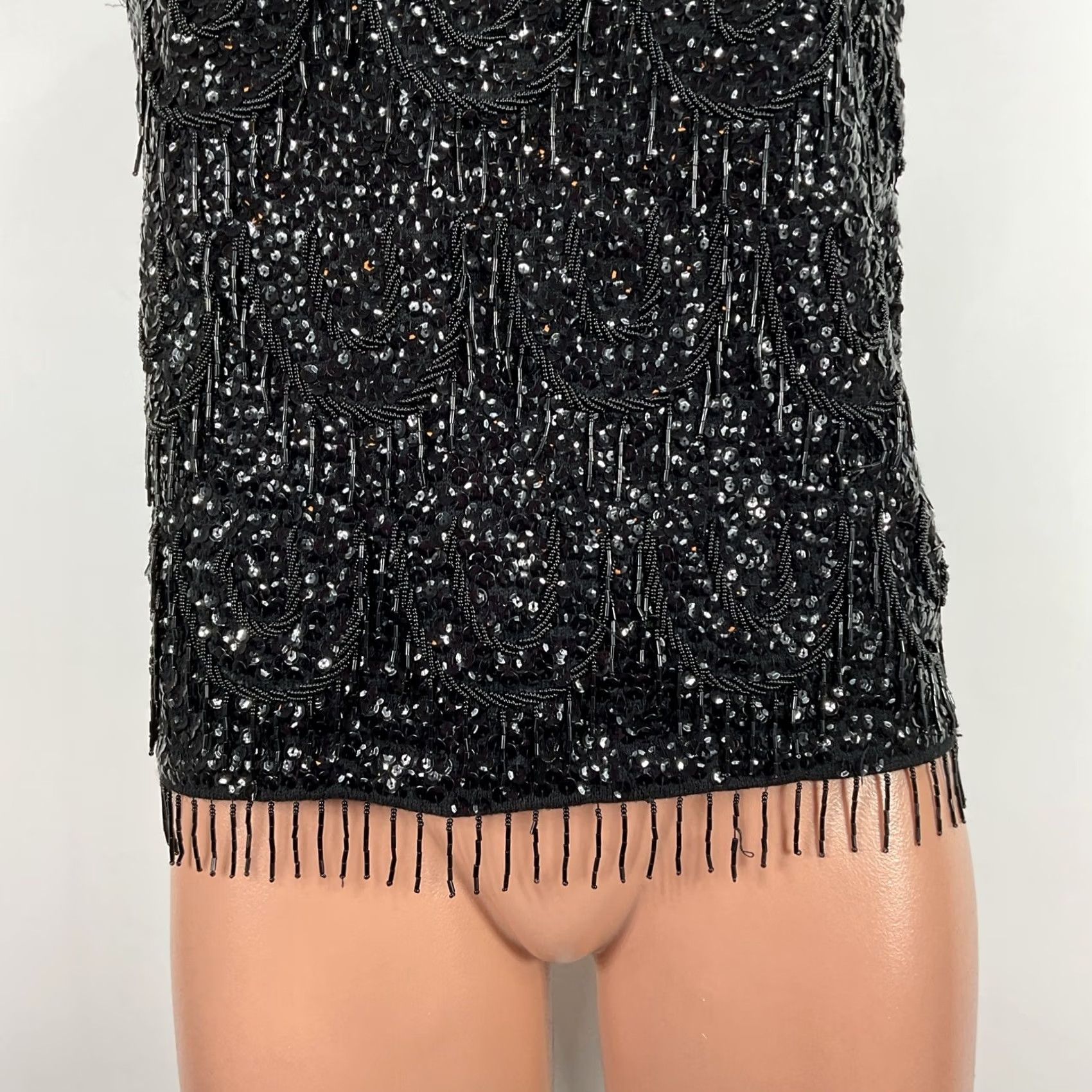 Vintage Gia Ninno Fringe High Neck Zip Back Vintage Black Wool Sequin & Beaded Top sz 14 Size L / US 10 / IT 46 - 3 Thumbnail