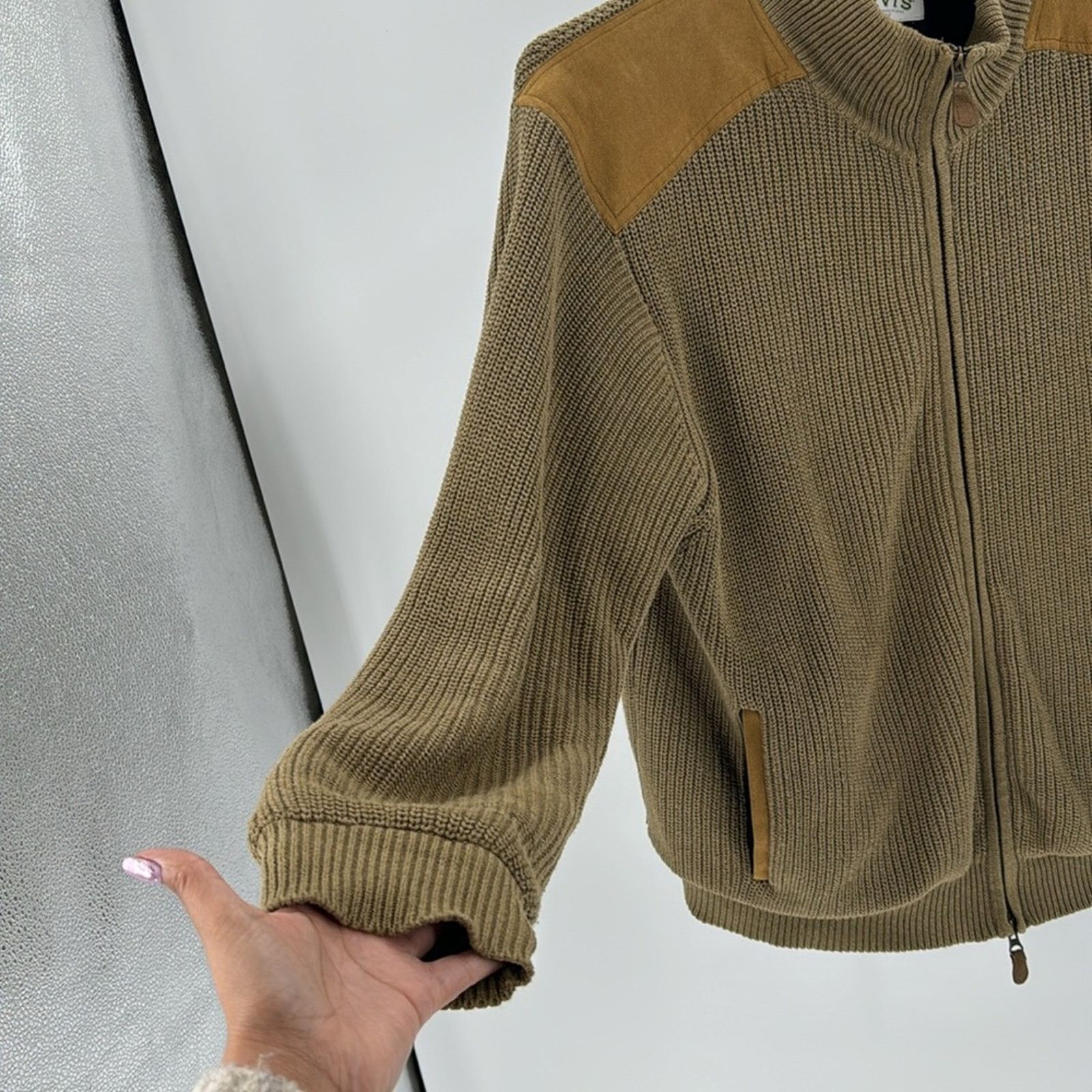 Orvis Vintage Orvis Full Zip Sweater Jacket Suede Leather sizer XL Size US XL / EU 56 / 4 - 7 Thumbnail