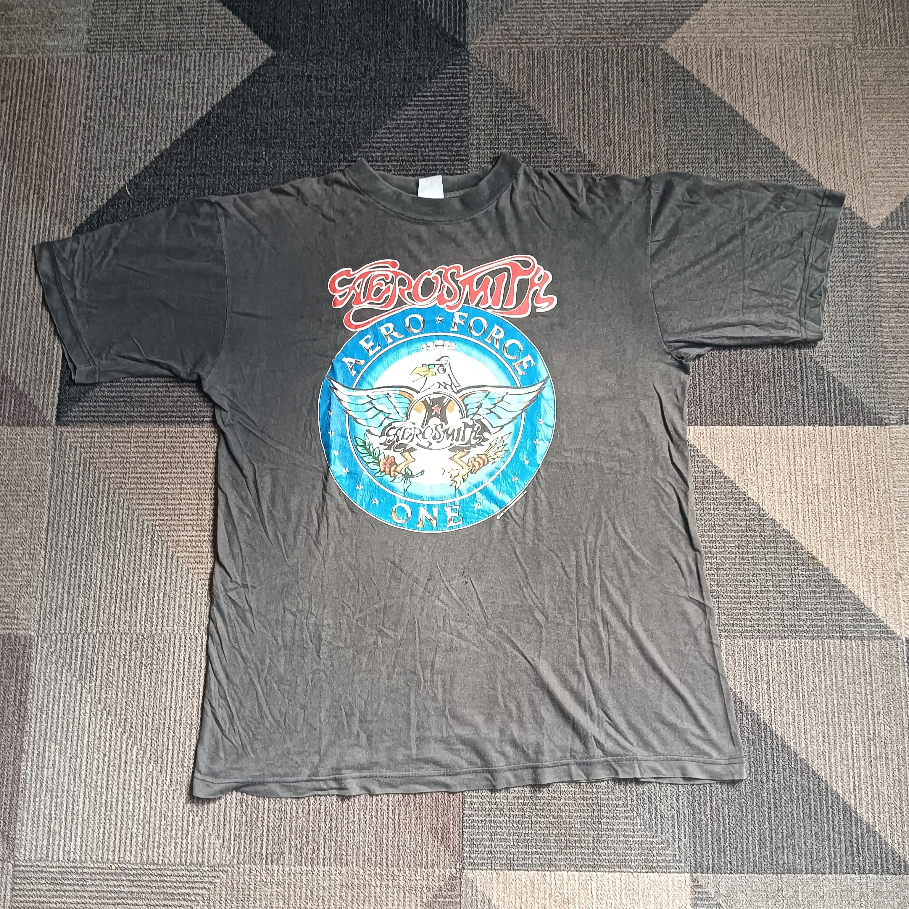 image of Band Tees x Tour Tee Vintage Aerosmith Japan Tour in Faded Black, Men's (Size XL)