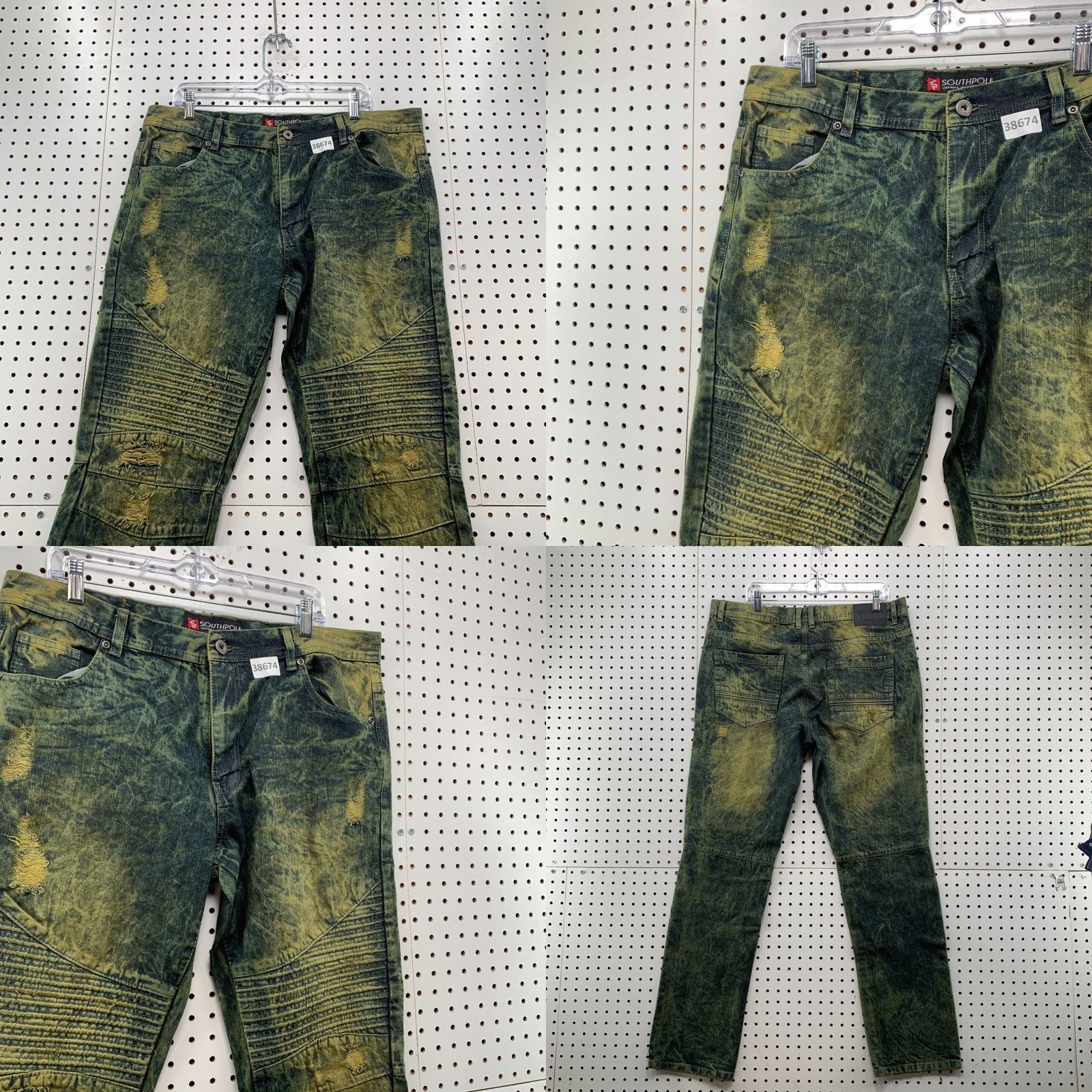 Southpole VINTAGE South Pole Moto Denim Jeans Mens 38x34 Green Acid Wash 38x33 Fits 90s Y2K Straight Jeans Mens Size US 38 / EU 54 - 8 Thumbnail