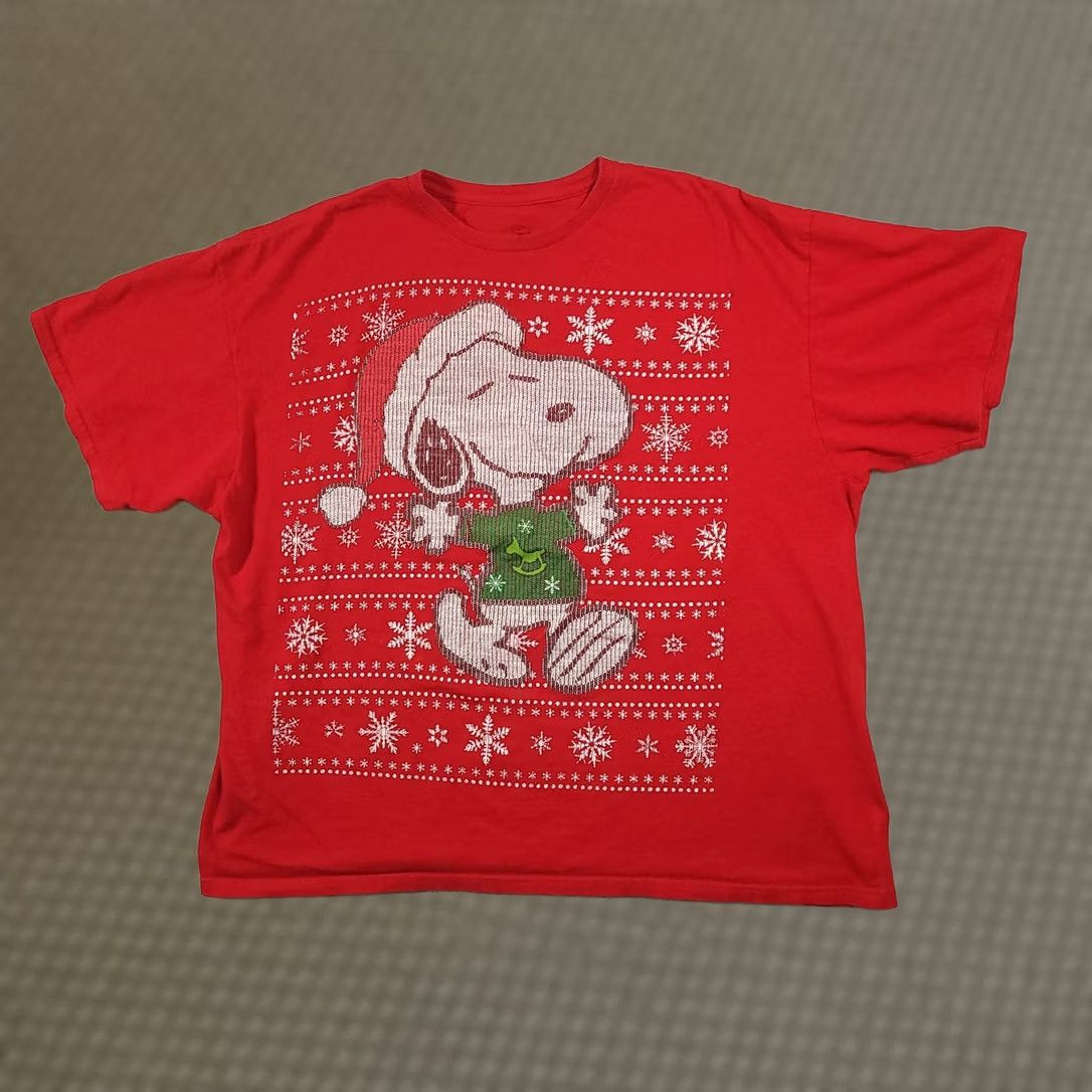 Vintage Peanuts Snoopy Christmas Shirt Mens 3XL Red Ugly Sweater Style Graphic Tee Size US XXL / EU 58 / 5 - 1 Thumbnail