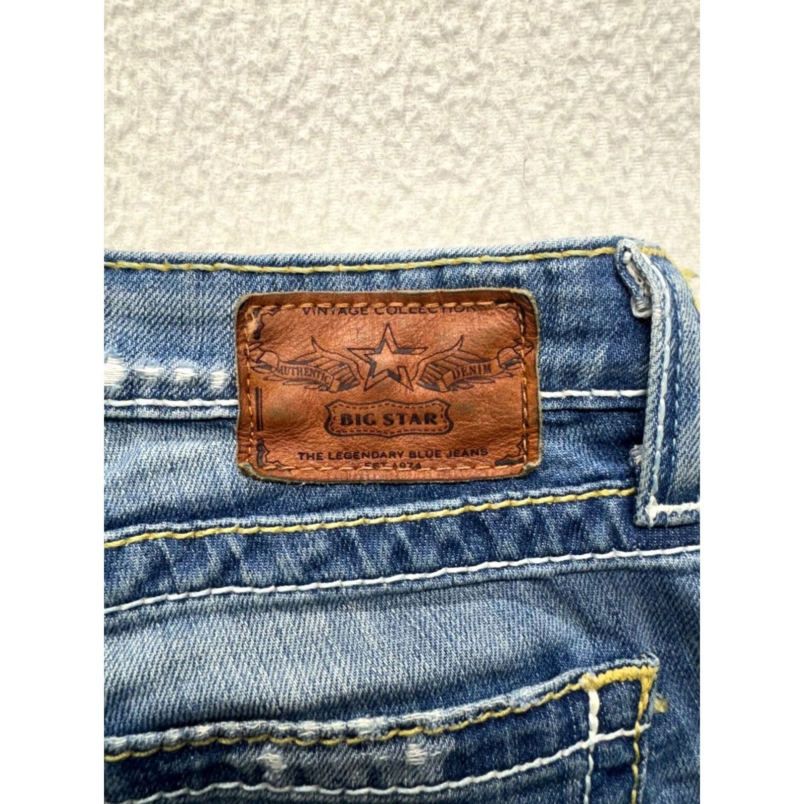 Vintage BIG STAR Liv Distressed Flare Jeans With Embroidered Patches 25R Blue Unisex Adults Jeans 25R Flared Distressed Embroidered Patch Size 42" / US 20 - 5 Thumbnail