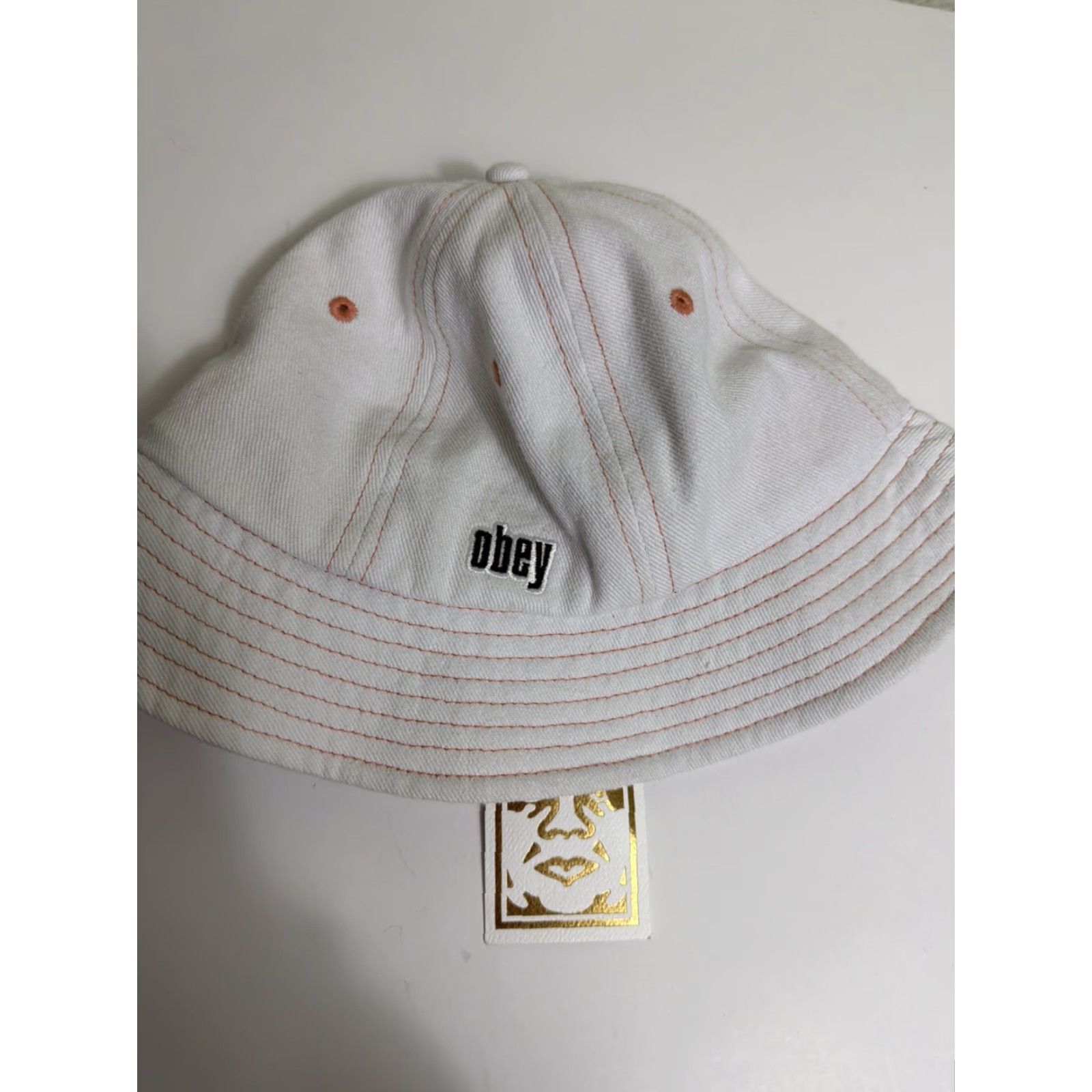 Obey VINTAGE Obey Bucket Hat 100% Cotton White Orange One Size Women Size ONE SIZE - 5 Thumbnail