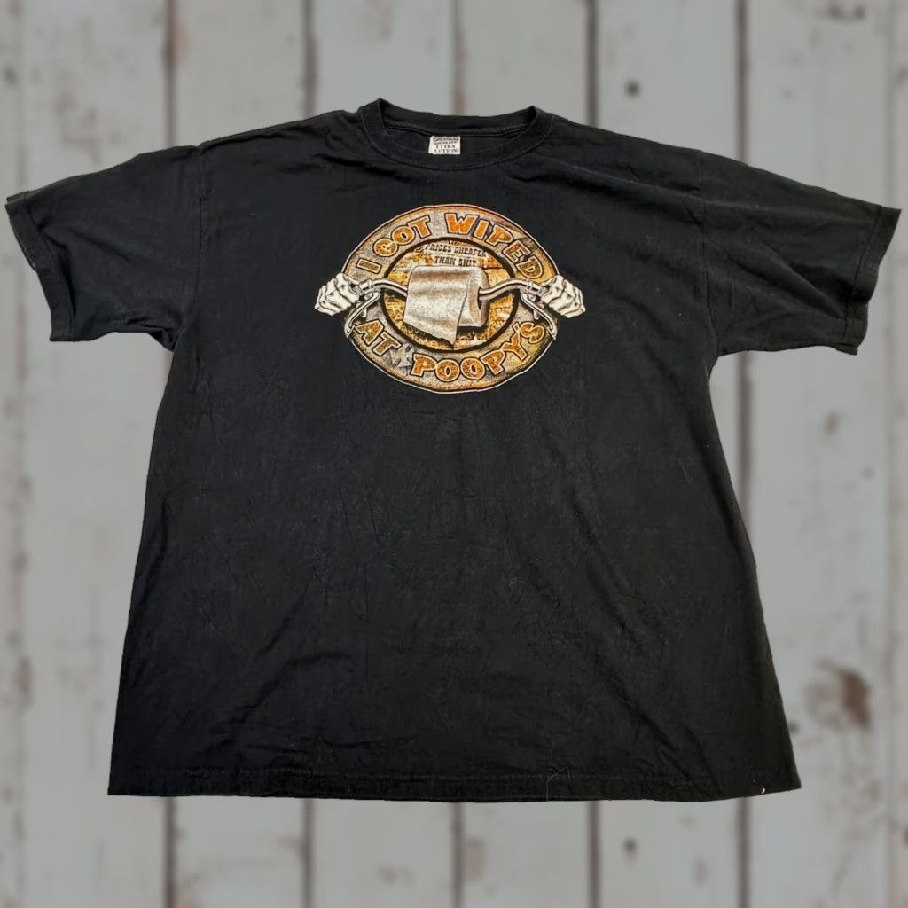 Gildan VINTAGE I Got Wiped At Poopy's Cycles Mens XL Prices Cheaper Than Sh*t Motorcycle Tee Size US XL / EU 56 / 4 - 1 Thumbnail