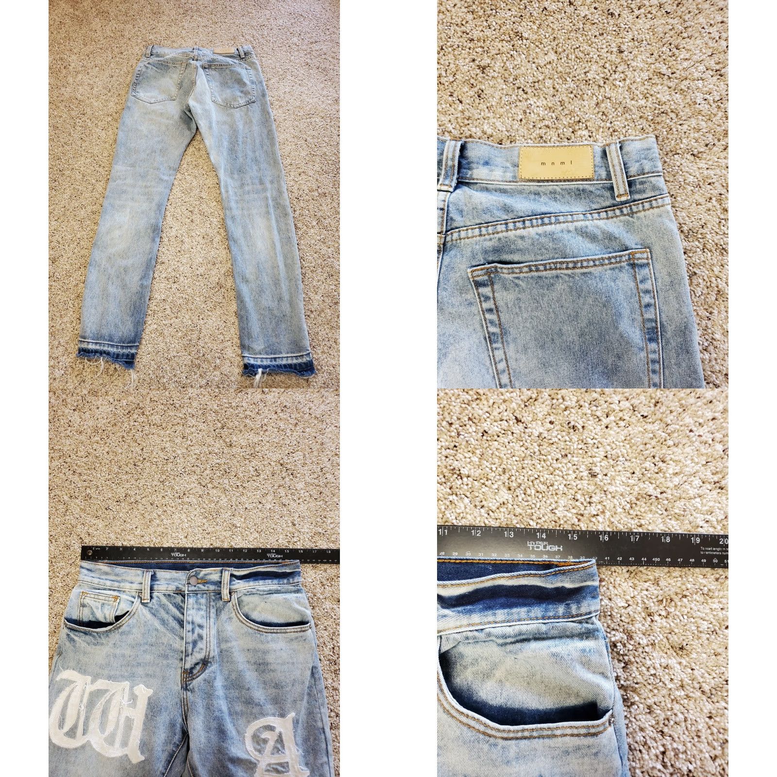 MNML Mnml War Jeans 31 Mens Blue Light Wash Raw Hem Stretch Denim Embroidered Jeans Size US 32 / EU 48 - 8 Thumbnail