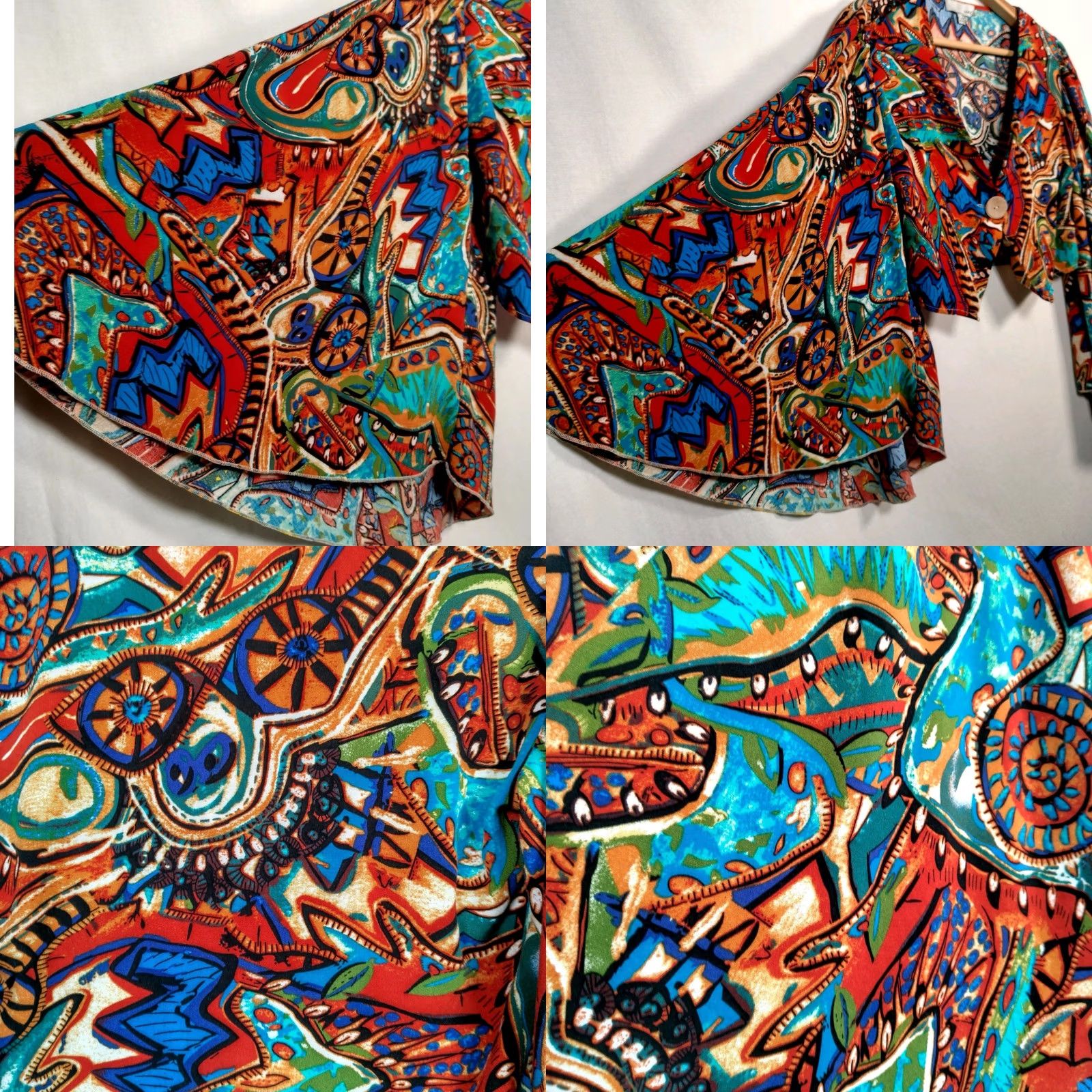 Bell LUUKSE Top Cropped Blouse S Multicolor Long Sleeve Bell V-Neck Abstract Artsy Boho/ Hippie Style Womens Size S / US 4 / IT 40 - 9 Thumbnail