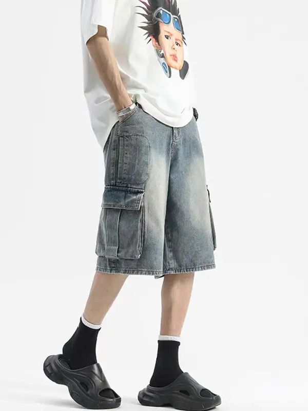 VIBE Light Blue High Street Vintage Loose Fit Denim Shorts Size US 33 - 7 Thumbnail
