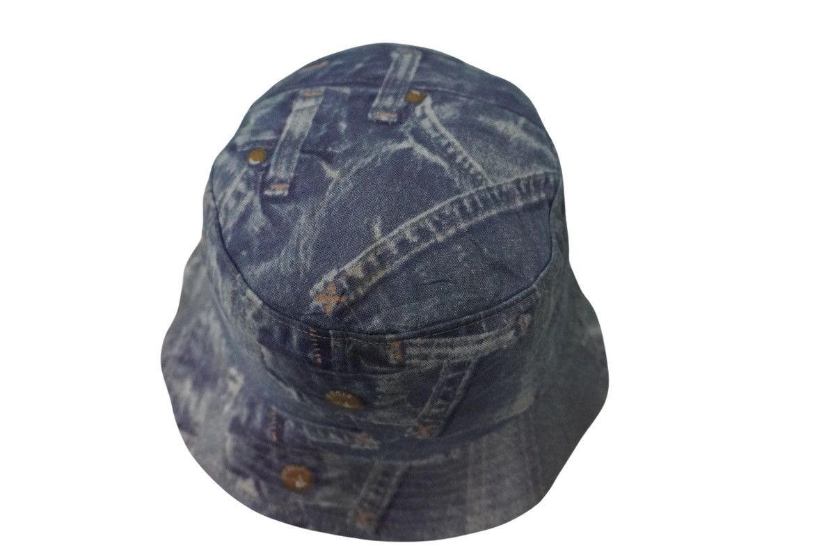 Japanese Brand × Vintage Vtg denim printed bucket hat full over head gear hype Size ONE SIZE - 2 Thumbnail