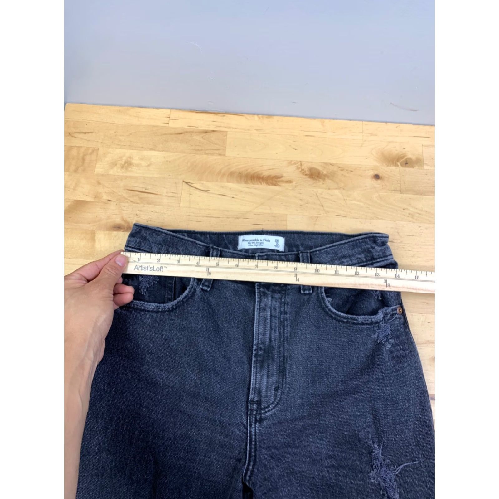 Abercrombie & Fitch Abercrombie & Fitch 90s Straight High Rise Denim Jeans Womens 26 Black 5-Pocket Design Vintage No Size ONE SIZE - 4 Thumbnail