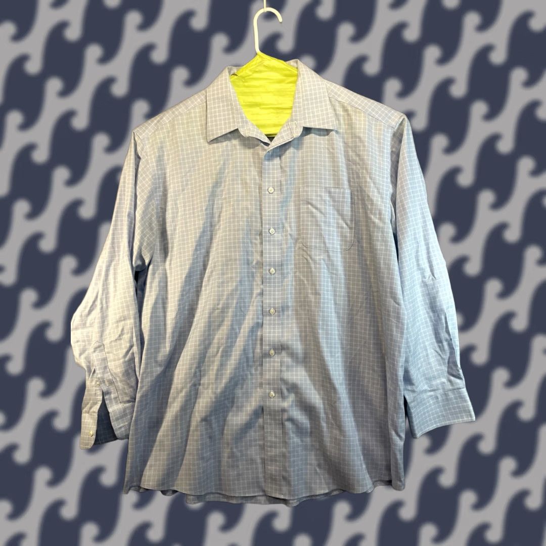 roundtree and yorke gold label fitted dress shirts Roundtree Yorke Gold Label Dress Shirt 15-33 SLIM FIT Blue Check Non-Iron  NWT