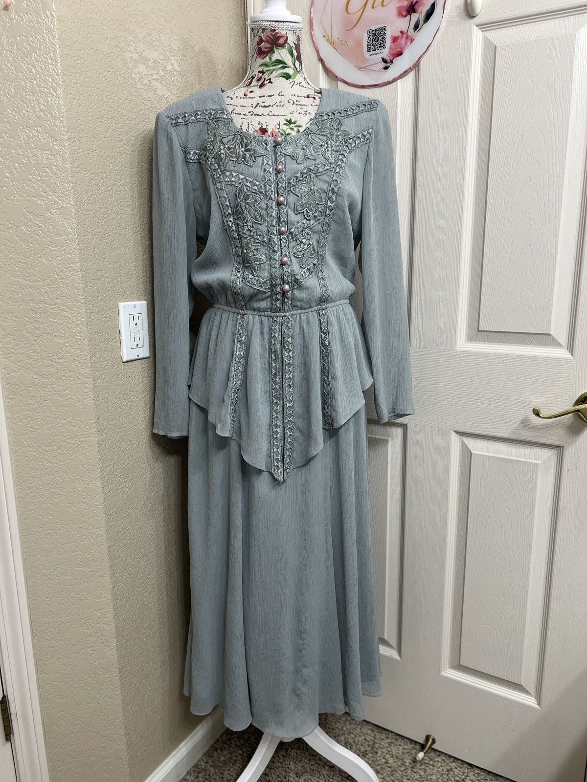 Other Spencer Alexis Vintage 80’s Blue Embroidered Long-Sleeve Size L / US 10 / IT 46 - 1 Thumbnail