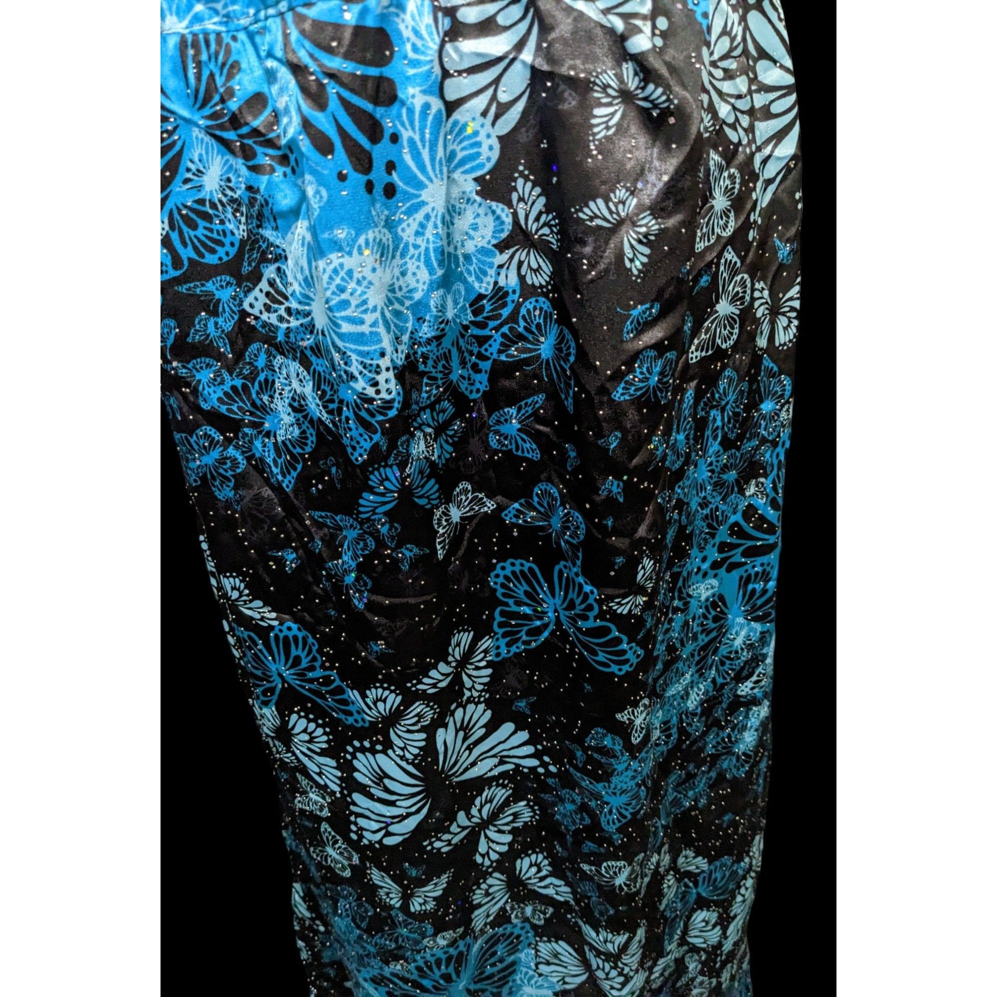 Handmade Handmade Blue Butterfly Satin Maxi Skirt Size 35" - 2 Thumbnail