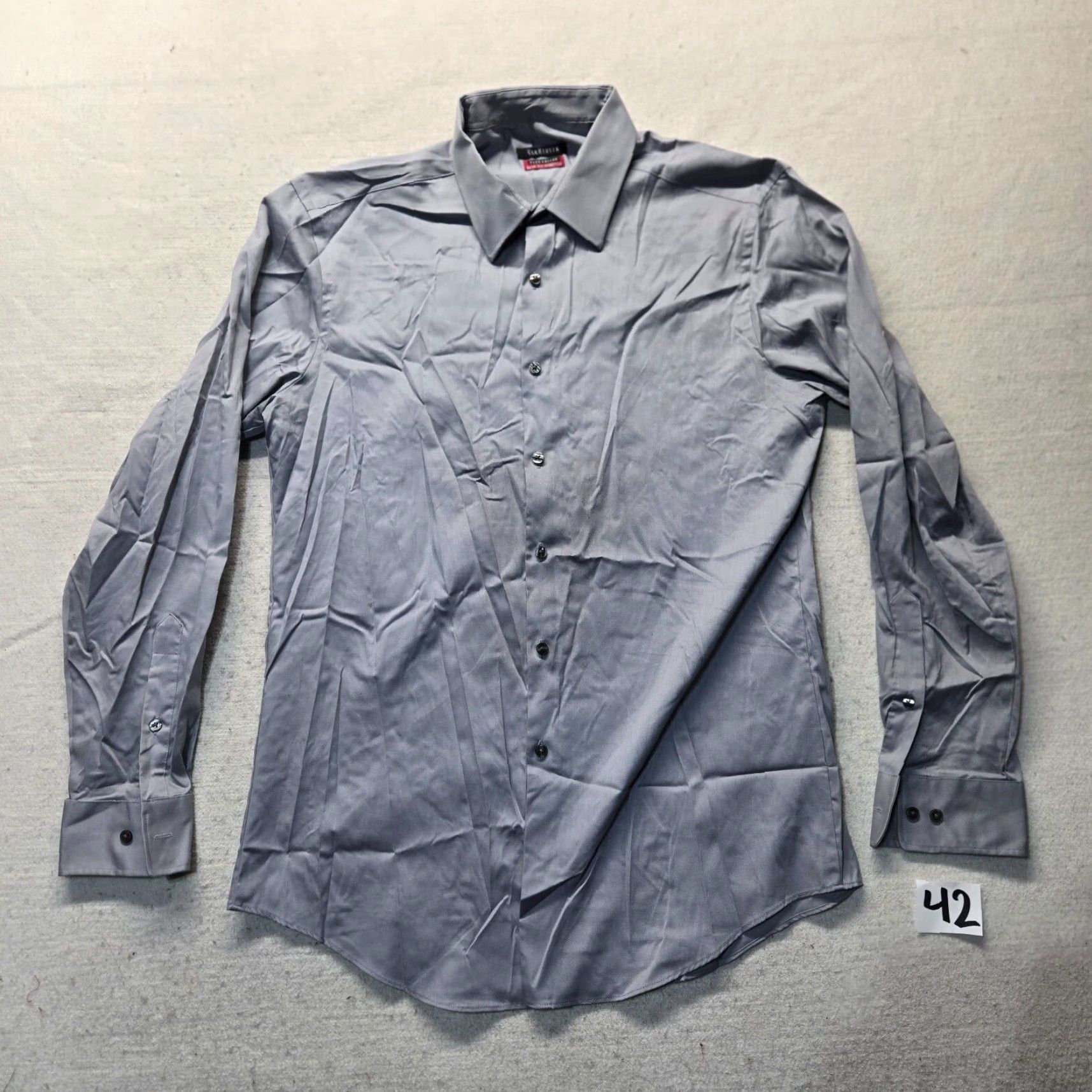 Van Heusen Van Heusen Flex Solid Gray Dress Shirt Slim Fit Stretch Adult 16 34/35 Men's Size 42R - 2 Thumbnail