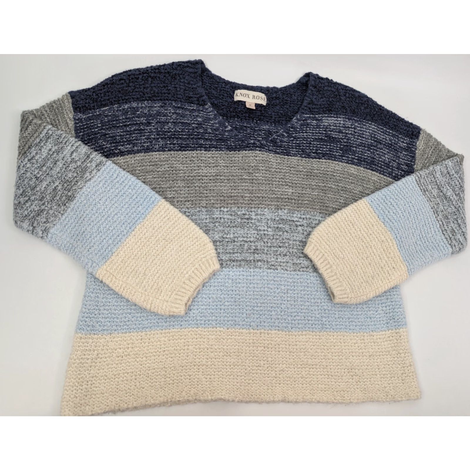 Vintage Knox Rose Sweater Knitted V-Neck Striped Long Sleeve Pullover Blue Size M Women Size M / US 6-8 / IT 42-44 - 2 Thumbnail
