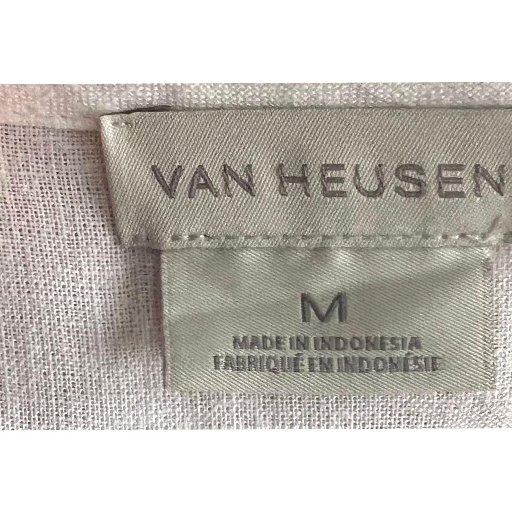 Van Heusen VINTAGE Van Heusen Linen Blend Blouse Tunic Shirt Women M White Lightweight 3/4 Sleeve Beach Coastal Resort Preppy Size M / US 6-8 / IT 42-44 - 6 Thumbnail