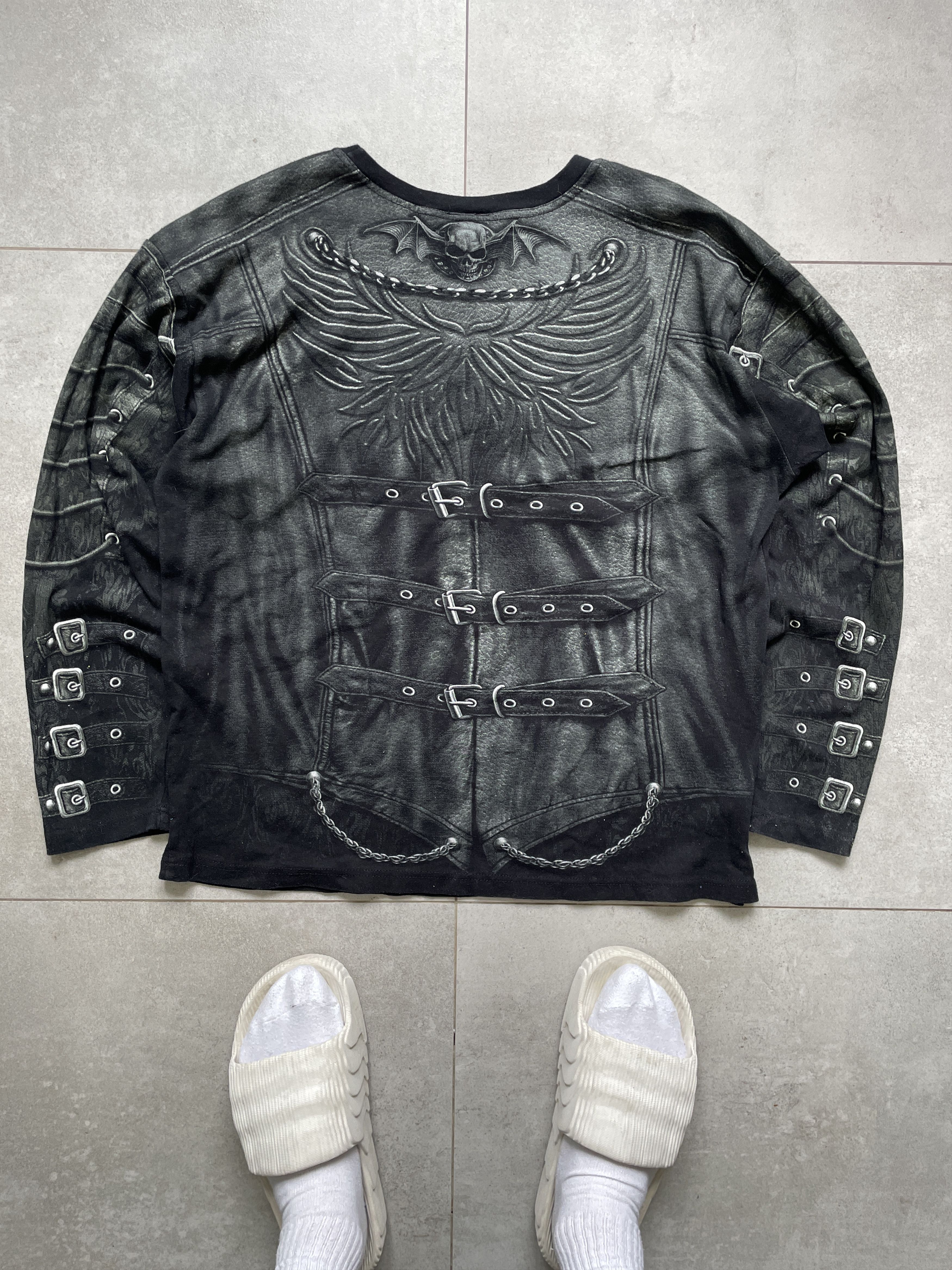 Affliction Y2K SPIRAL TROMPE LOEIL GOTH EMO LONGSLEEVE Size US XL / EU 56 / 4 - 1 Thumbnail