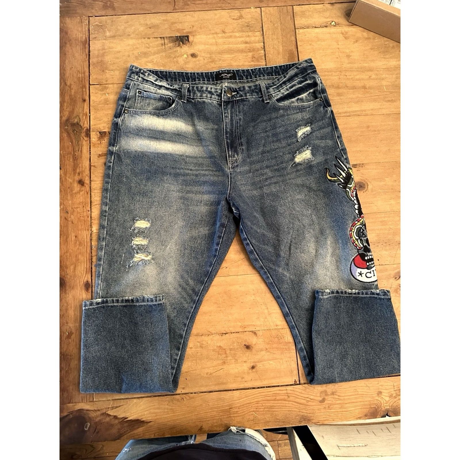 Ed Hardy Ed Hardy Embroidered New York City Eagle Straight Jeans Men’s Size 40 Blue Size US 40 / EU 56 - 6 Thumbnail
