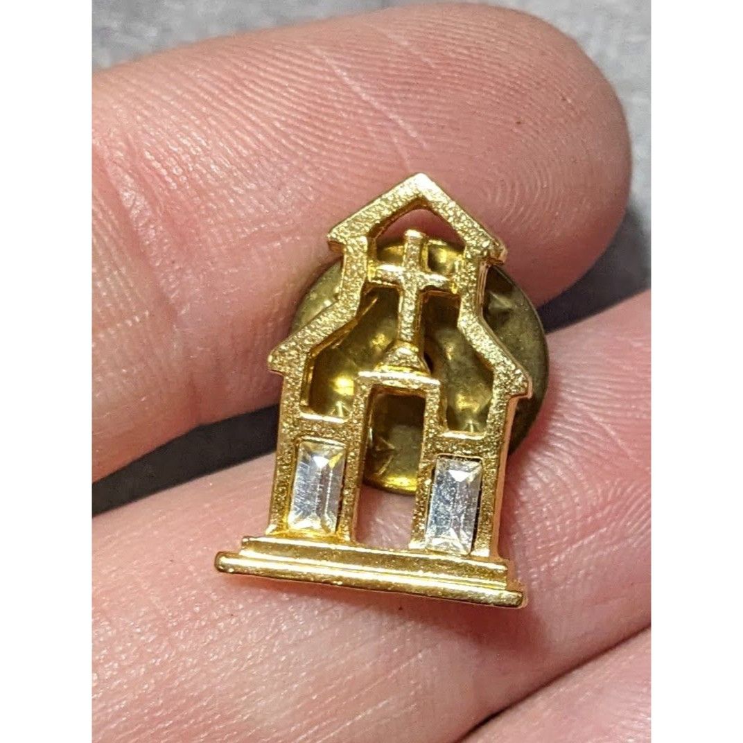 Other Gold Tone Rhinestone Church Cathedral Lapel Pin Size ONE SIZE - 3 Thumbnail