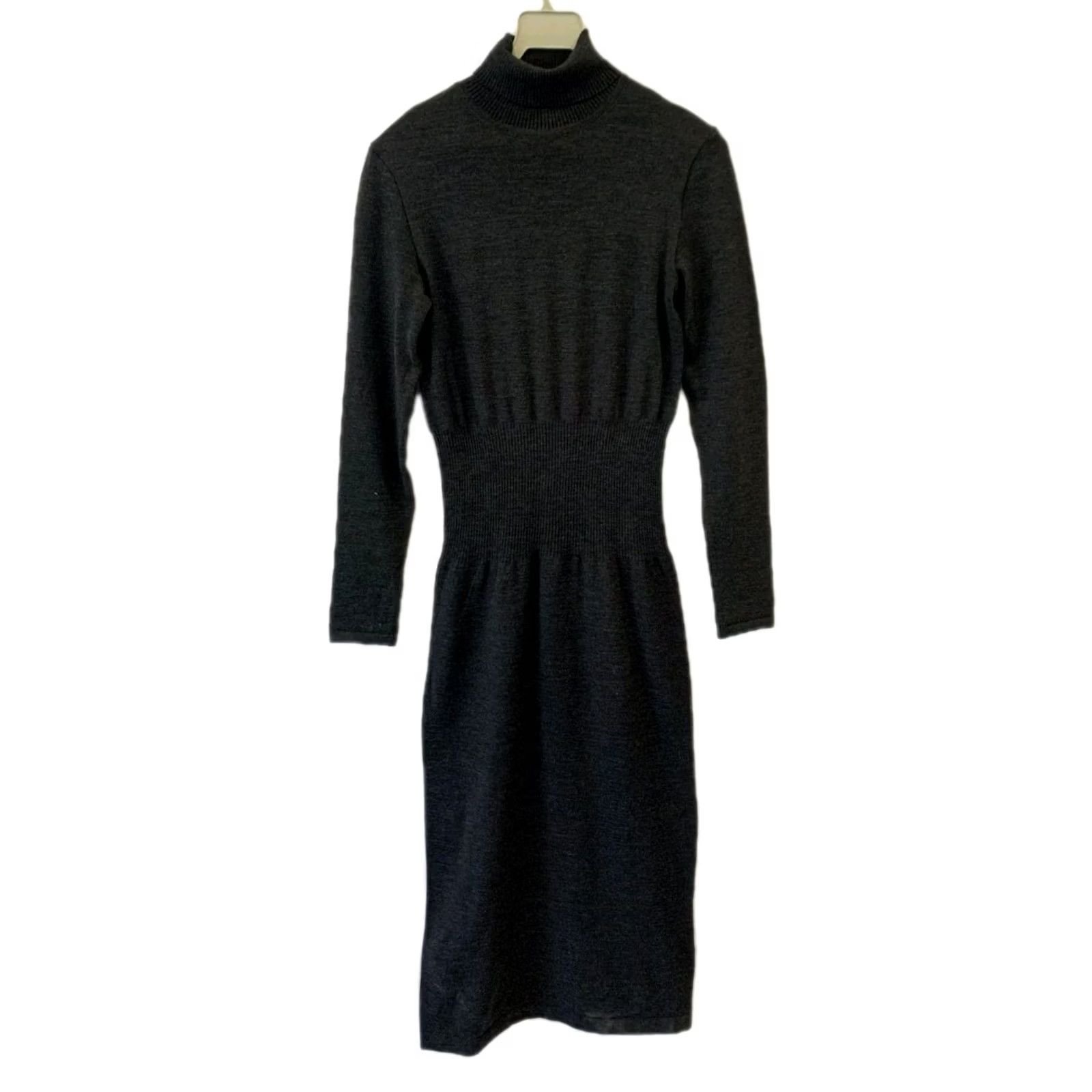 Wolford VINTAGE Wolford Merino Wool Blend Dress S Charcoal Gray Turtleneck Ribbed Knit Midi #221 Size S / US 4 / IT 40 - 2 Thumbnail