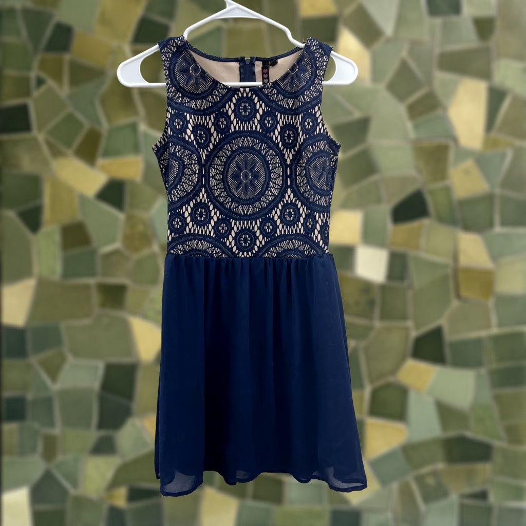 Vintage Womens Wants & Needs Navy Sleeveless Lace Dress XS Short A-Line Geometric Pattern Dress Women Size XS / US 0-2 / IT 36-38 - 1 Thumbnail