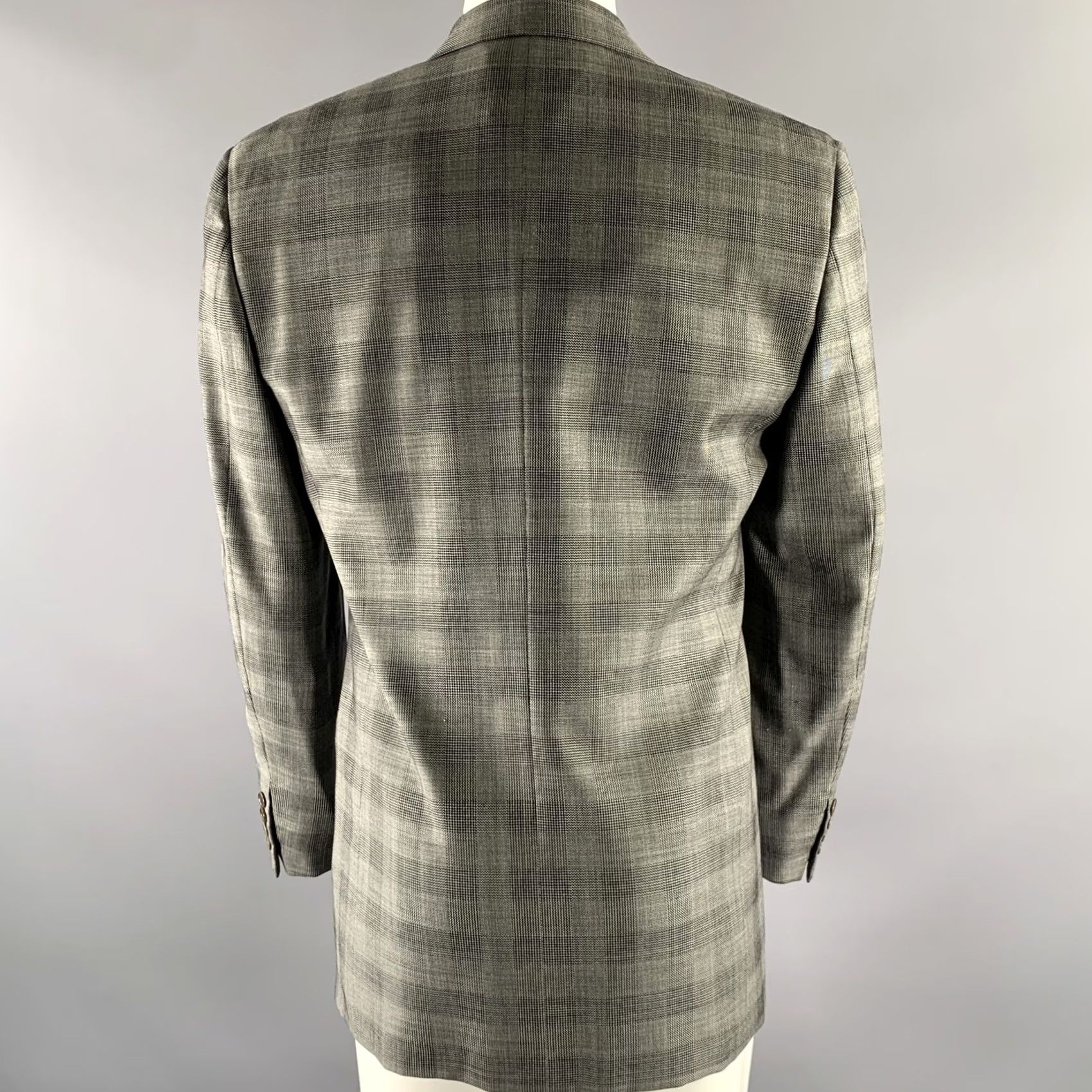 Valentino VALENTINO Blazer Grey Black Glen Check Virgin Wool Peak Lapel Size 38 Men Size 38R - 4 Thumbnail