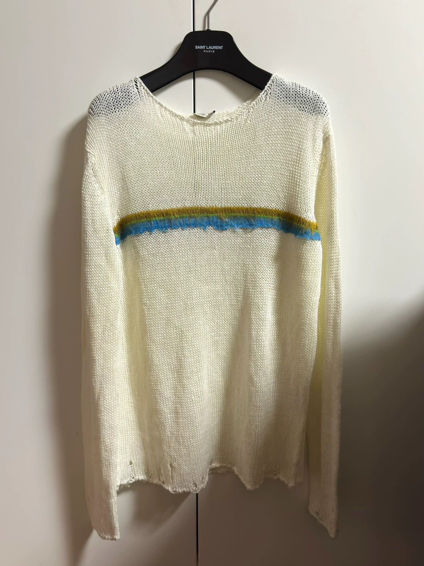 Saint Laurent Paris Saint Laurent Brushed Mohair Striped Ripped Knit Sweater Size M / US 6-8 / IT 42-44 - 1 Thumbnail