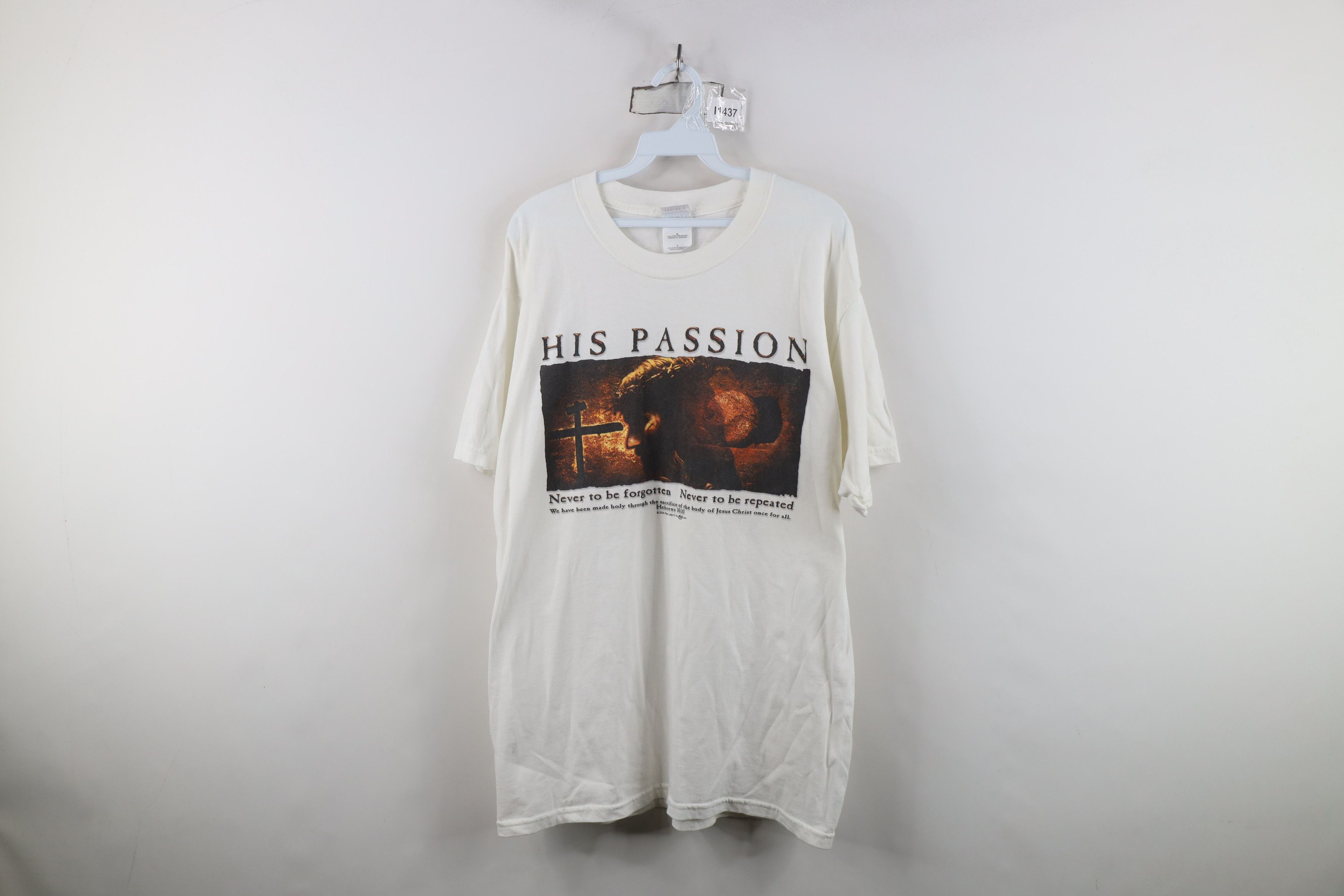 Vintage Vintage Y2K 2004 His Passion Jesus Cross T-Shirt White Size US L / EU 52-54 / 3 - 1 Thumbnail