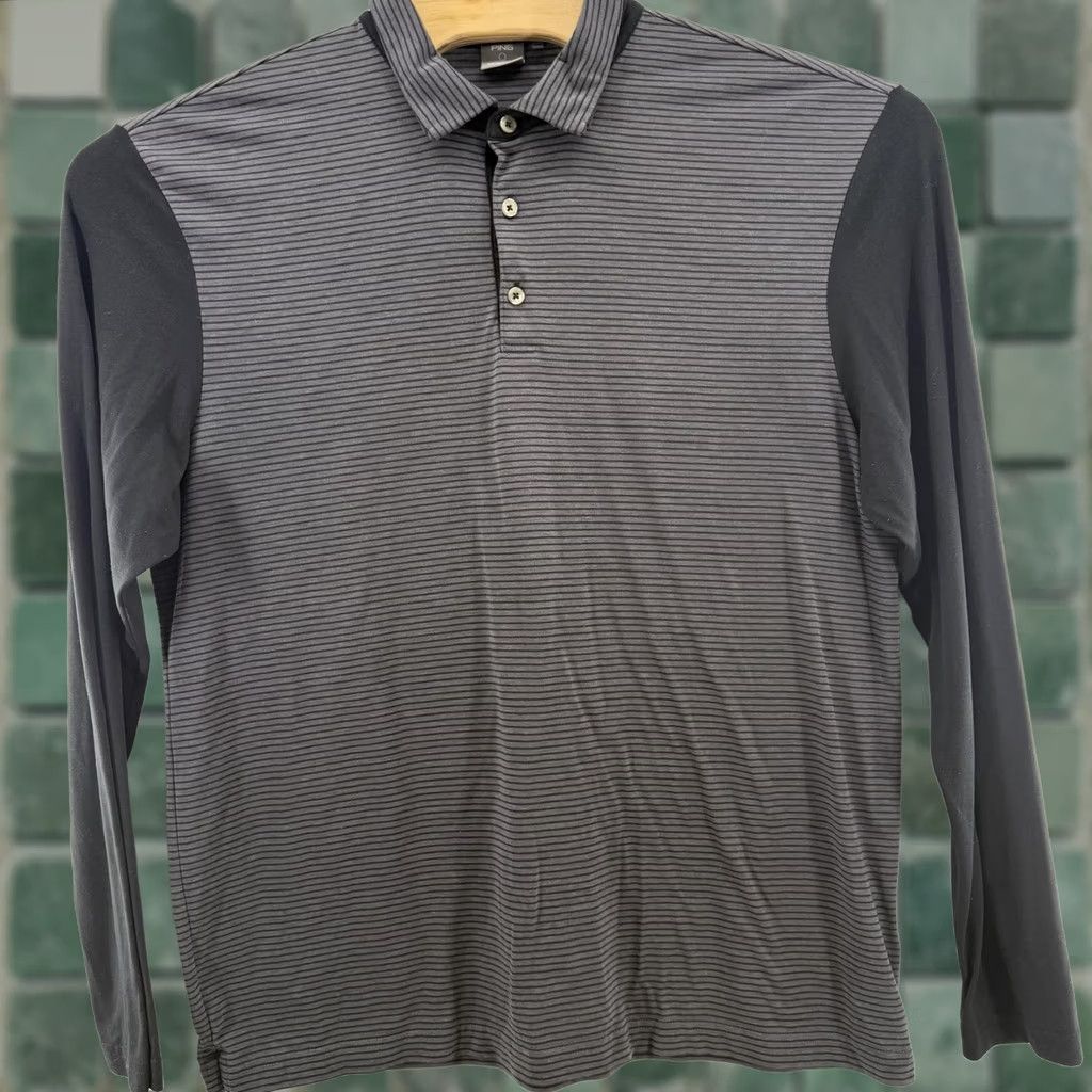 Vintage PING Shirt Mens XL Gray Striped Long Sleeve SensorCool Golf Performance Polo Size US XL / EU 56 / 4 - 1 Thumbnail