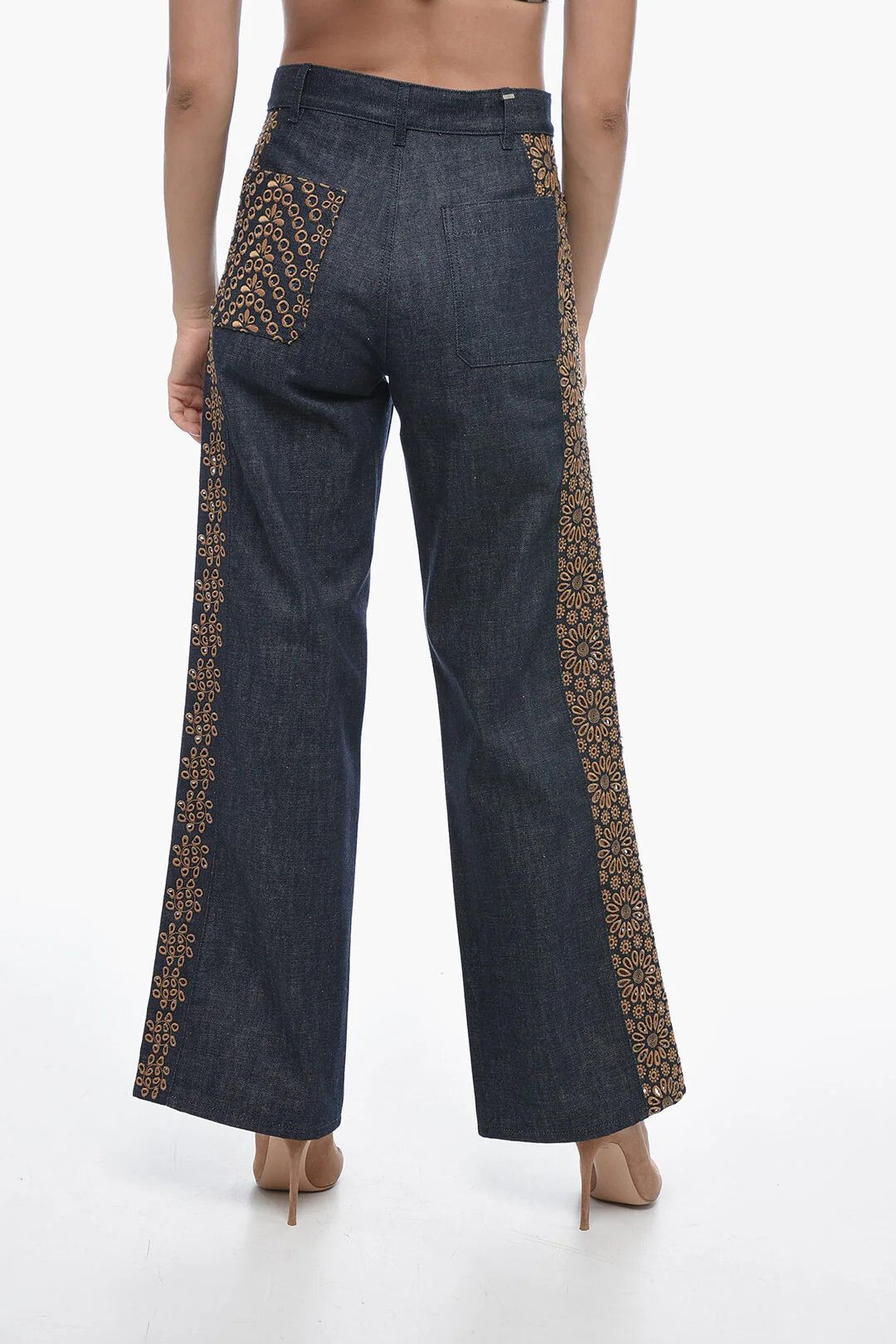 Dior o1mm0326 Embroidered Palazzo Jeans in Blue Size 28" / US 6 / IT 42 - 2 Thumbnail
