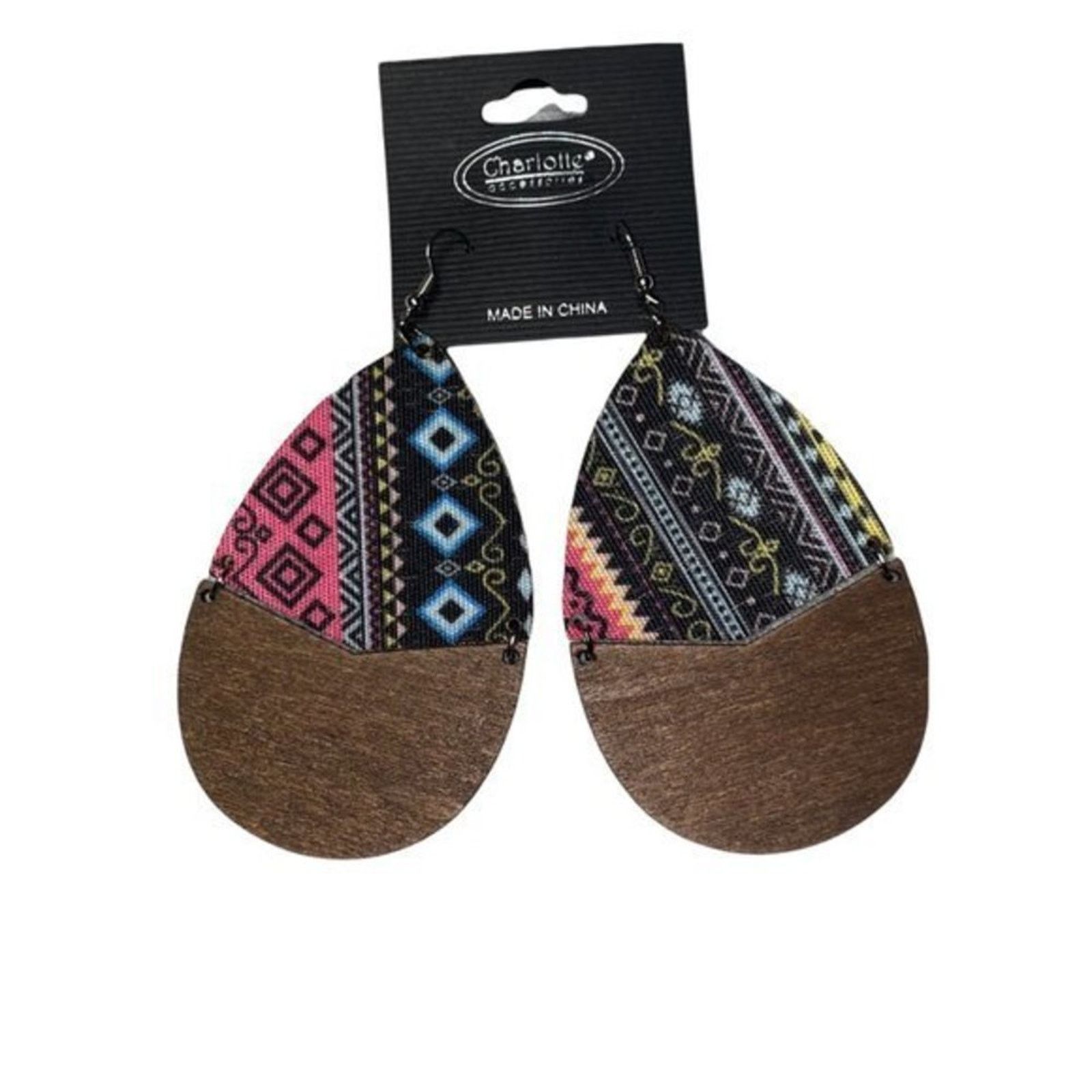 Other NWT Wooden Fabric Covered Boho Aztec Dangle Pink Black Size ONE SIZE - 2 Thumbnail
