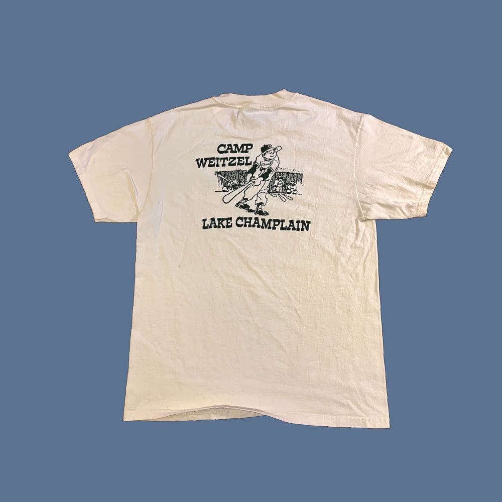 Hanes VINTAGE Hanes Shirt Men Large White Camp Weitzel Lake Champlain 1999 Graphic Print Logo Cotton Jersey 90s Size US L / EU 52-54 / 3 - 1 Thumbnail