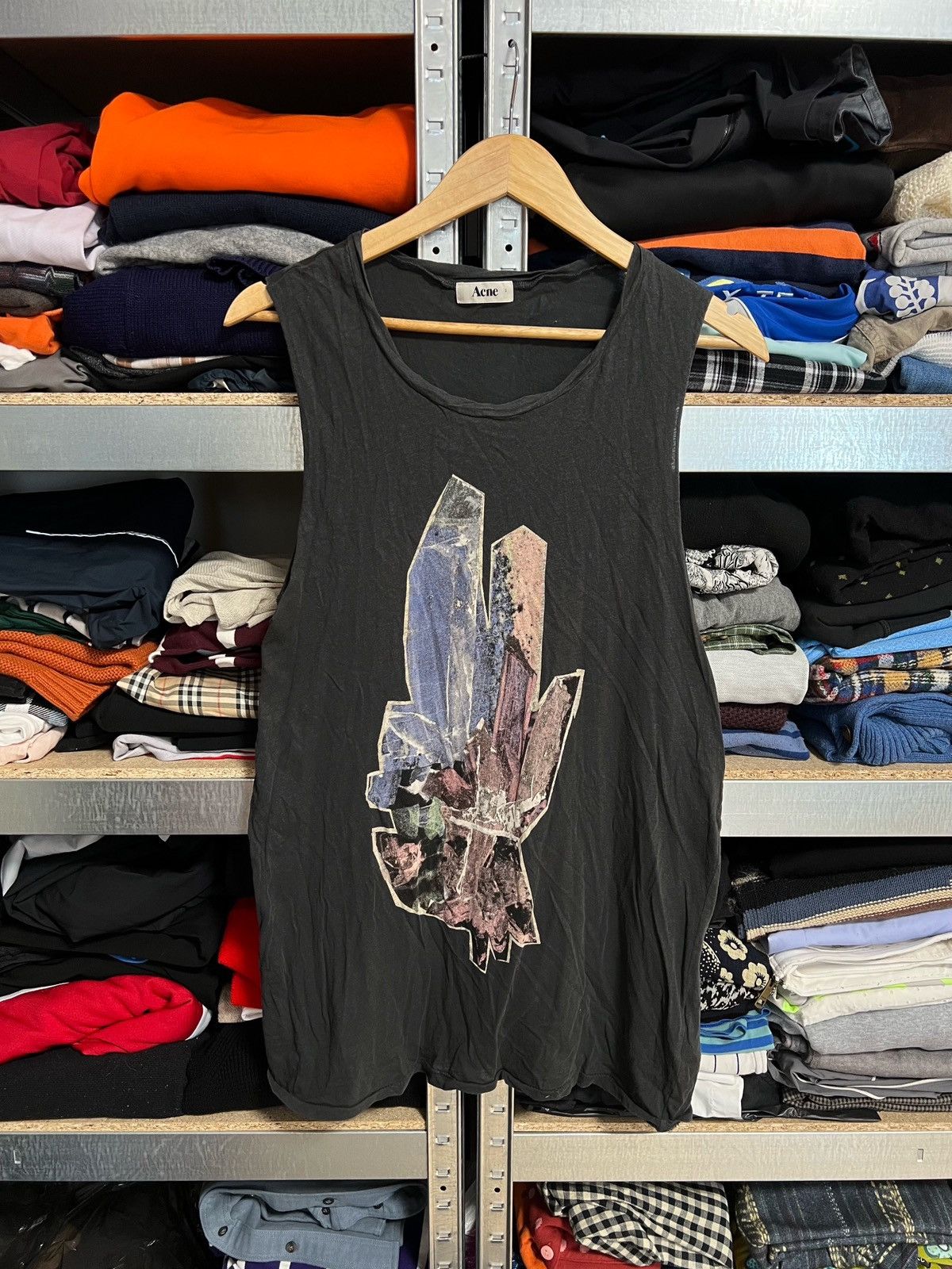 Acne Studios × Vintage Men’s Acne Zone Crystal Big Logo Beige Tank Top Shirt Size S Size US S / EU 44-46 / 1 - 1 Thumbnail