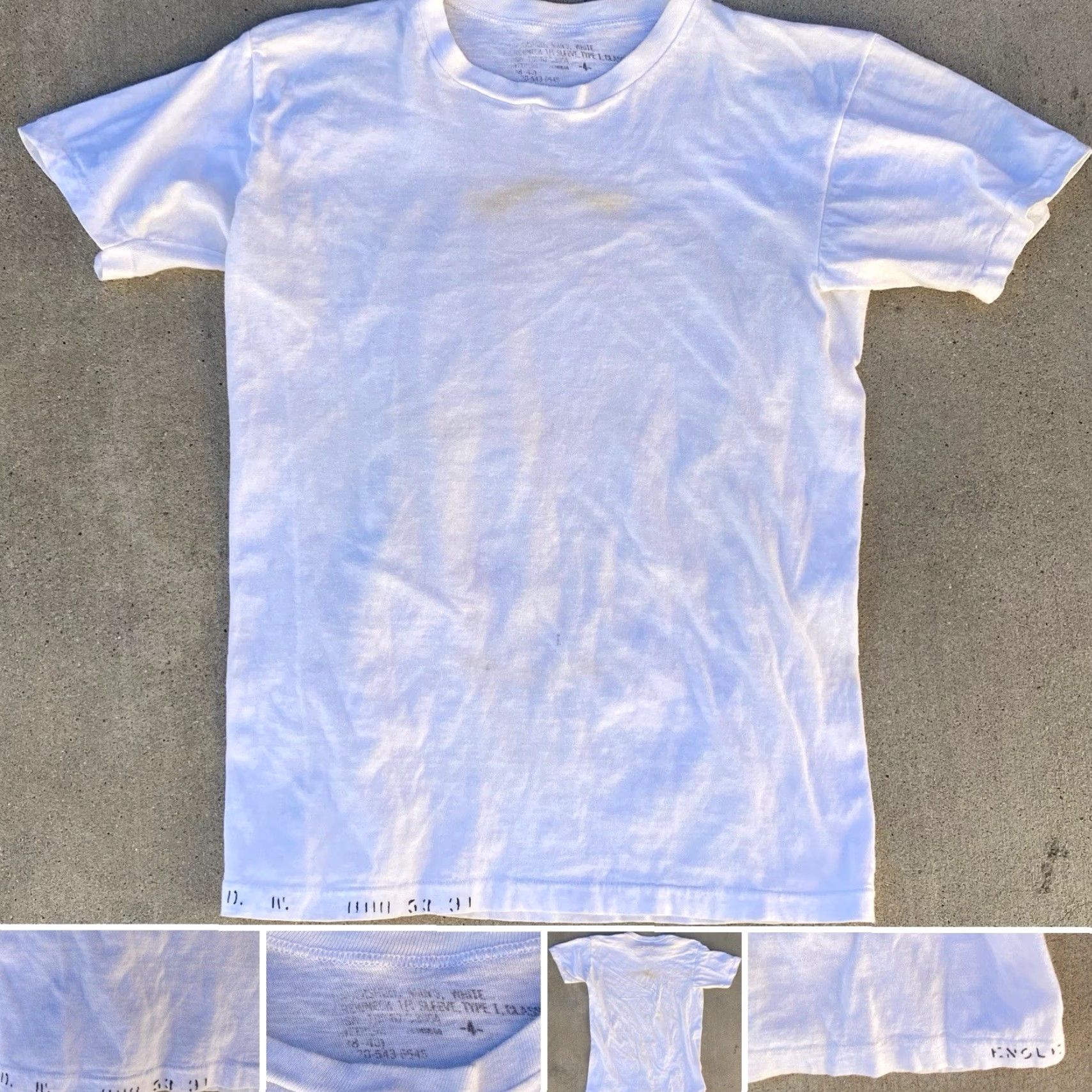 Vintage VINTAGE US Military Issue T-Shirt White Short Sleeve Crew Neck Size 4 Regular Patina Laundry ID ENSLEY D. W. Vintage 4 Mens Size US S / EU 44-46 / 1 - 2 Thumbnail